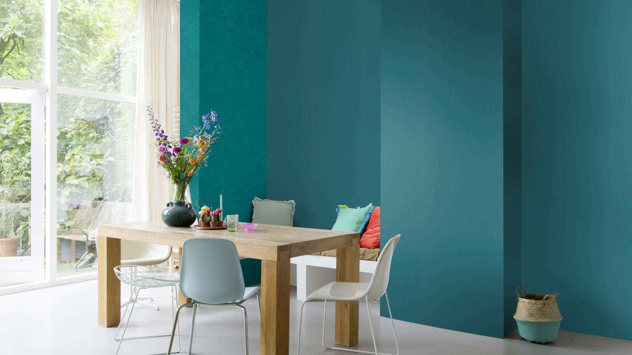 10-553079 Raumsituationen 3 Leaves non-woven wallpaper in petrol 553079
