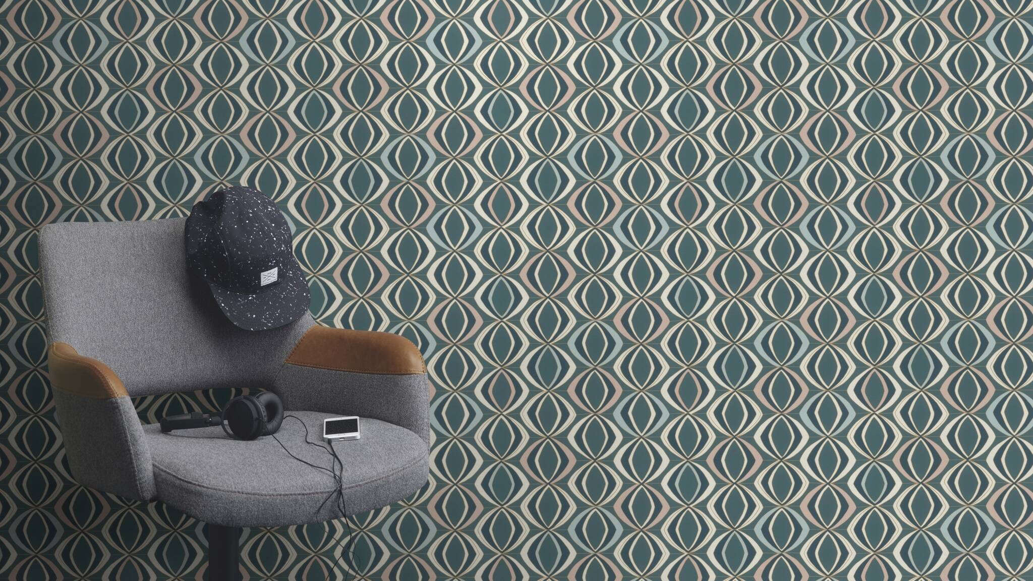 10-791877 Raumsituationen 3 Room with Wallpaper with graphic shapes and a fine texture
