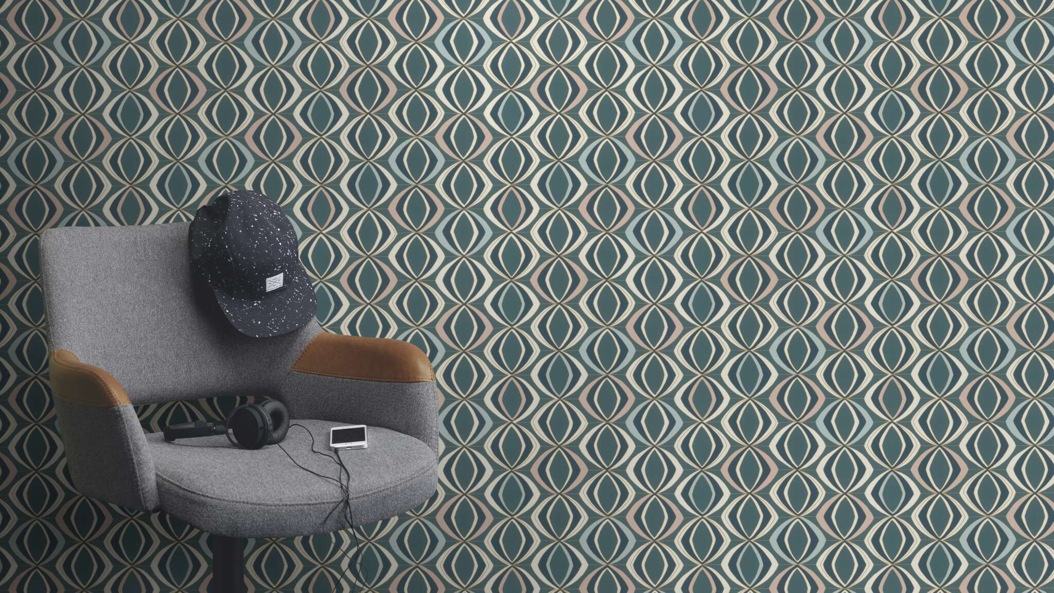 10-791877 Raumsituationen 3 Room with Wallpaper with graphic shapes and a fine texture
