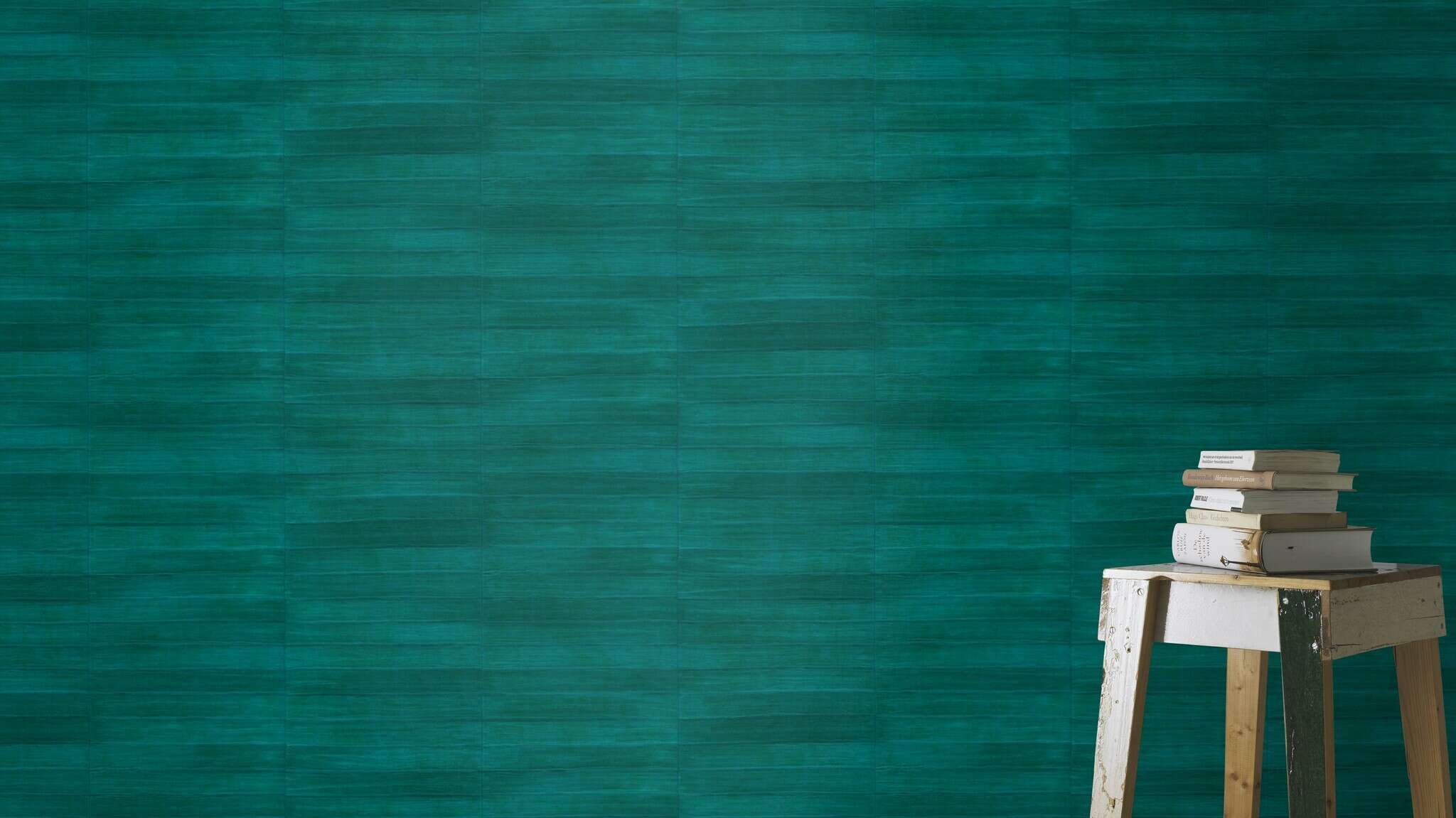 10-418408 Raumsituationen 2 Leather-look non-woven wallpaper in green-petrol green Selection 418408