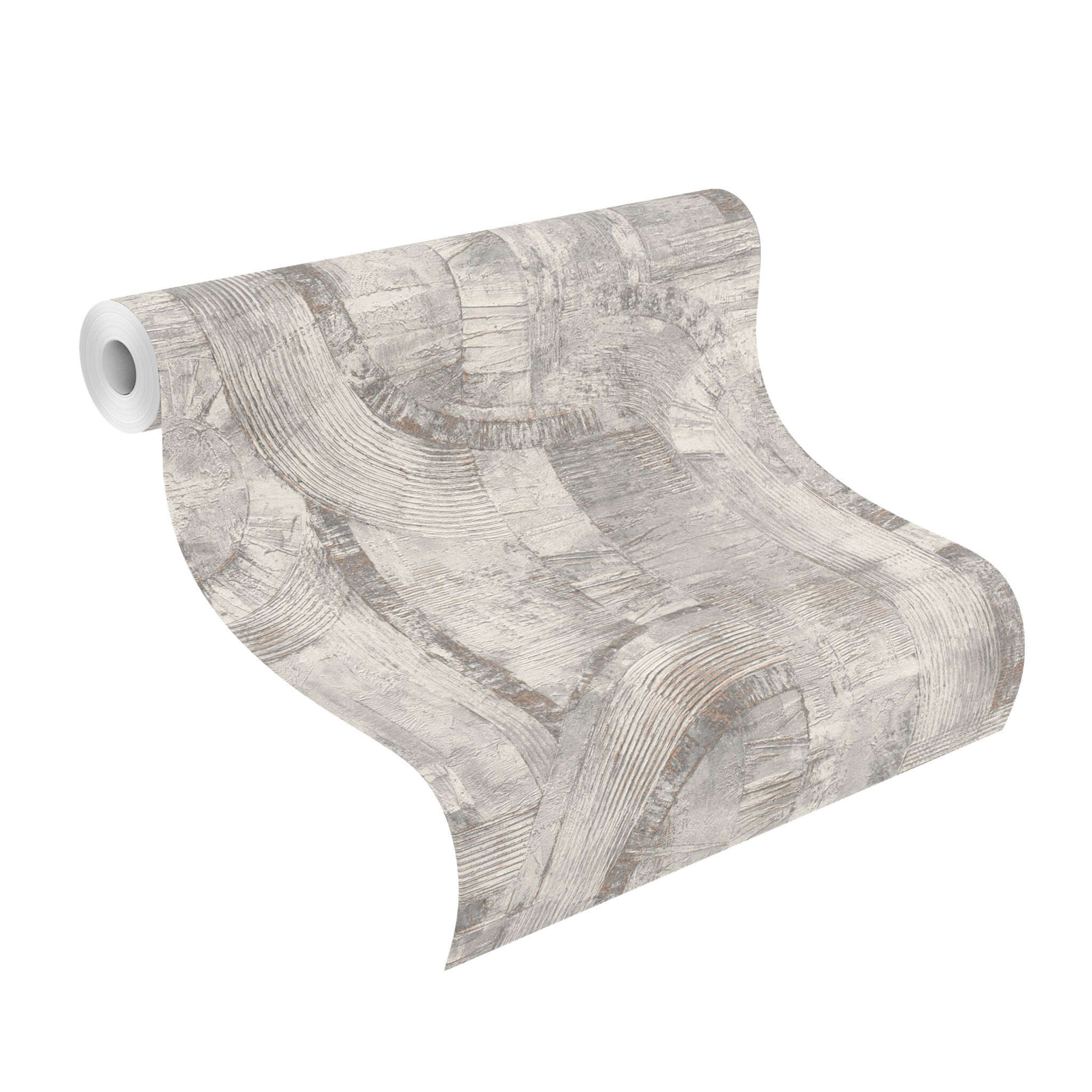 10-554779 Rolle abgerollt 1 Unrolled wallpaper roll with Graphic wallpaper with abstract shapes and embossed texture