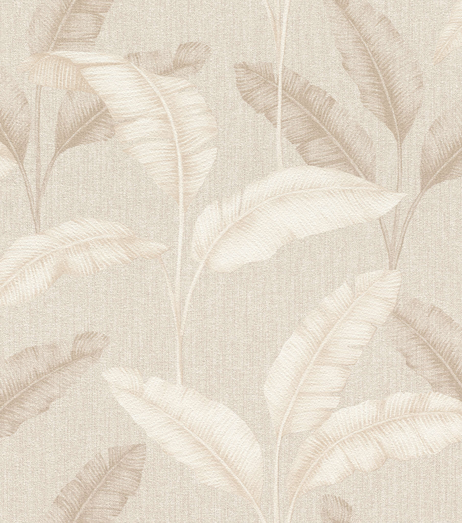 10-200331 Artikelscan 1 Friendly, light wallpaper with a tropical leaf design in tone-on-tone beige
