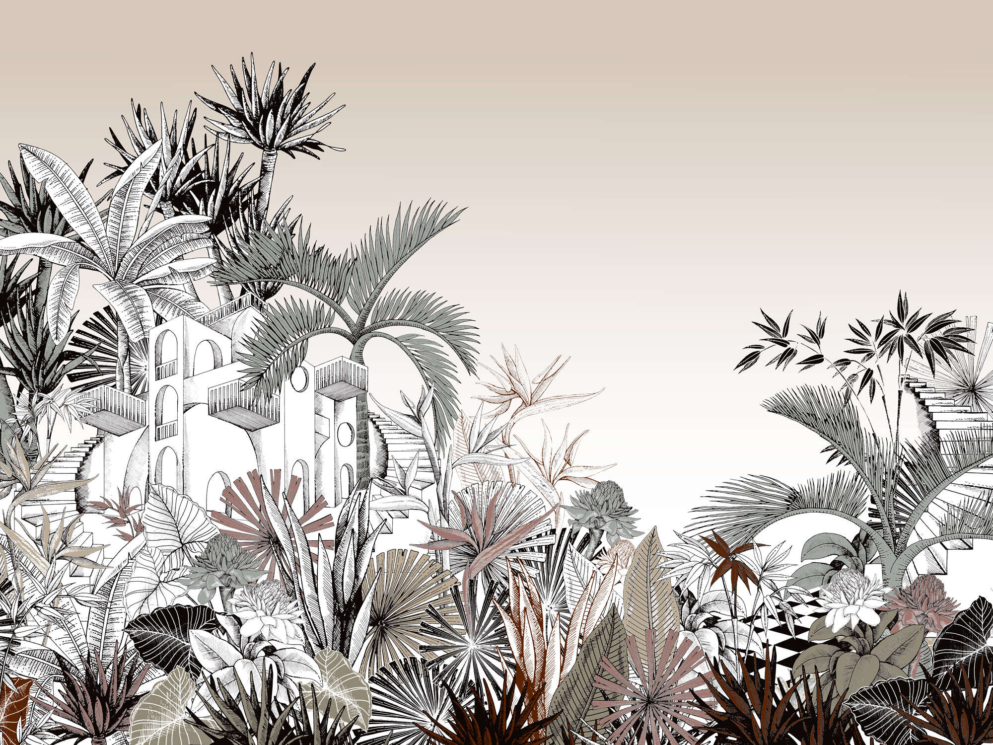 10-688139 Produktabbildung (ohne Scans) 1 Jungle wall mural - Tropical House 688139