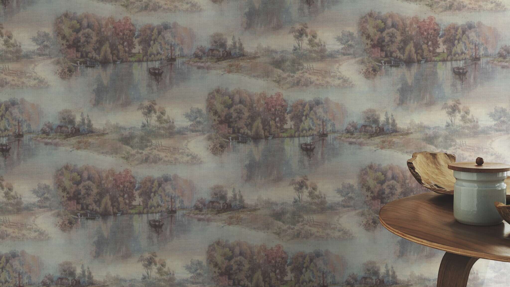 10-981308 Raumsituationen 1 Art non-woven wallpaper in blue-grey-blue My Cottage 981308