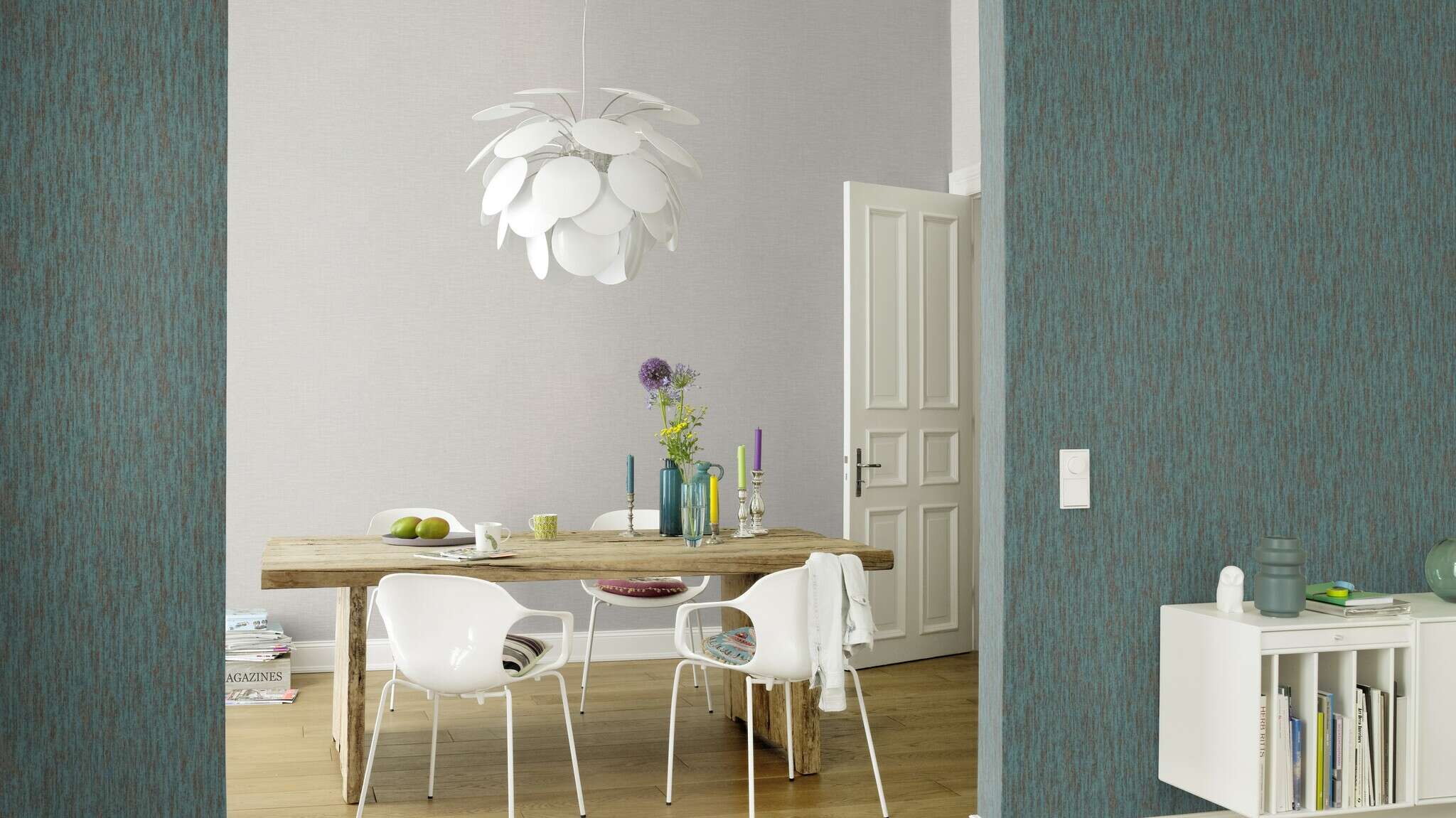 10-704235 Raumsituationen 4 Non-woven wallpaper in turquoise-dark turquoise Selection 704235