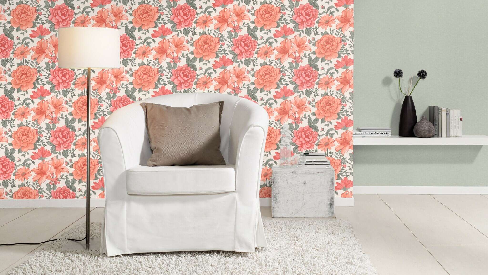10-252835 Raumsituationen 3 Room with Greenish matt wallpaper with a smooth texture for a calming room effect