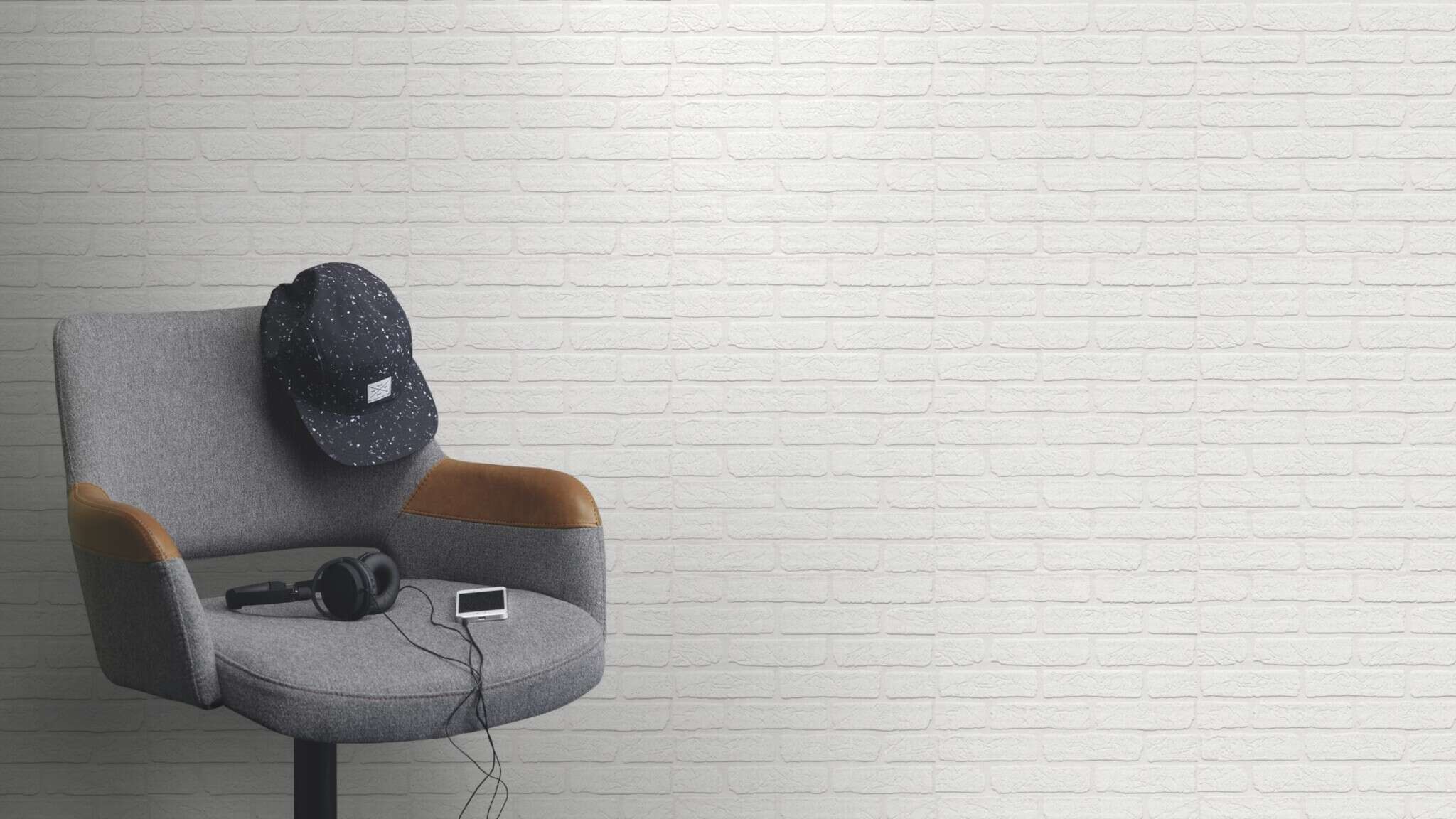 10-150117 Raumsituationen 1 Stone wall non-woven wallpaper in white - Wallton 150117 | double-width