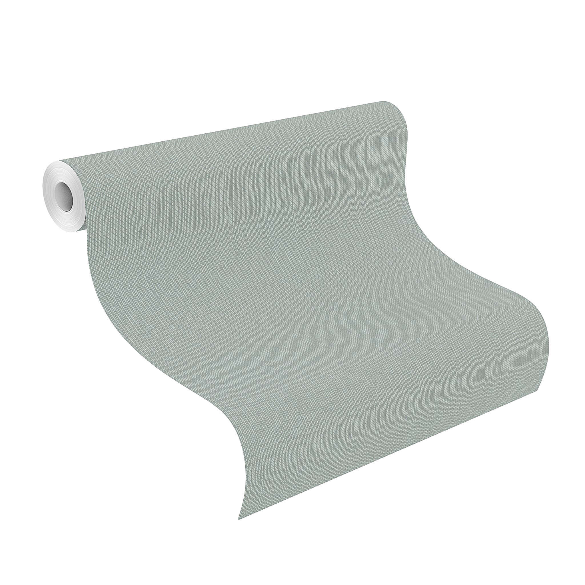 10-312300 Rolle abgerollt 1 Unrolled wallpaper roll with Wallpaper with a linen look and greenish colouring