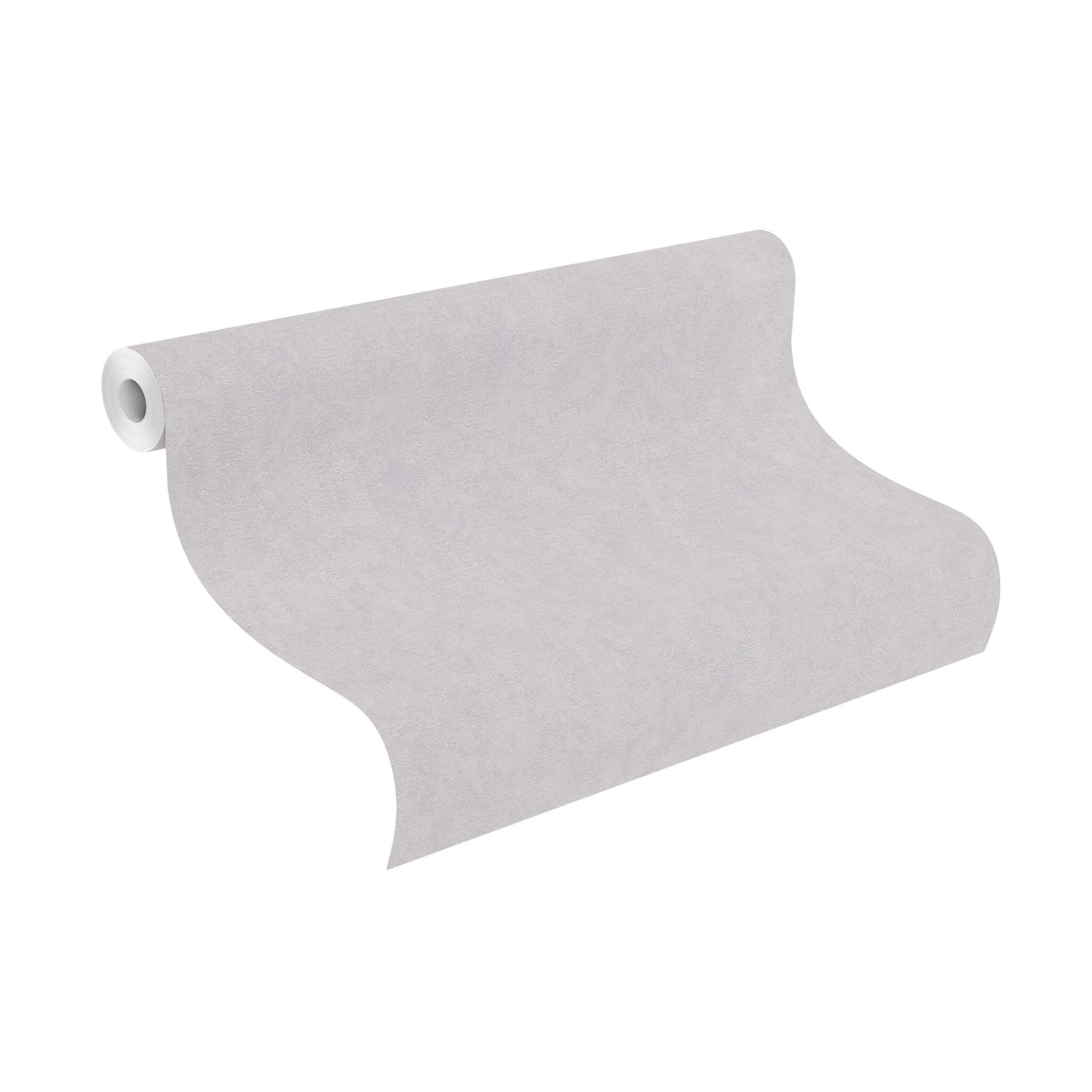 10-285123 Rolle abgerollt 1 Unrolled wallpaper roll with Light wallpaper with a fine texture in neutral grey – ideal for modern interior design