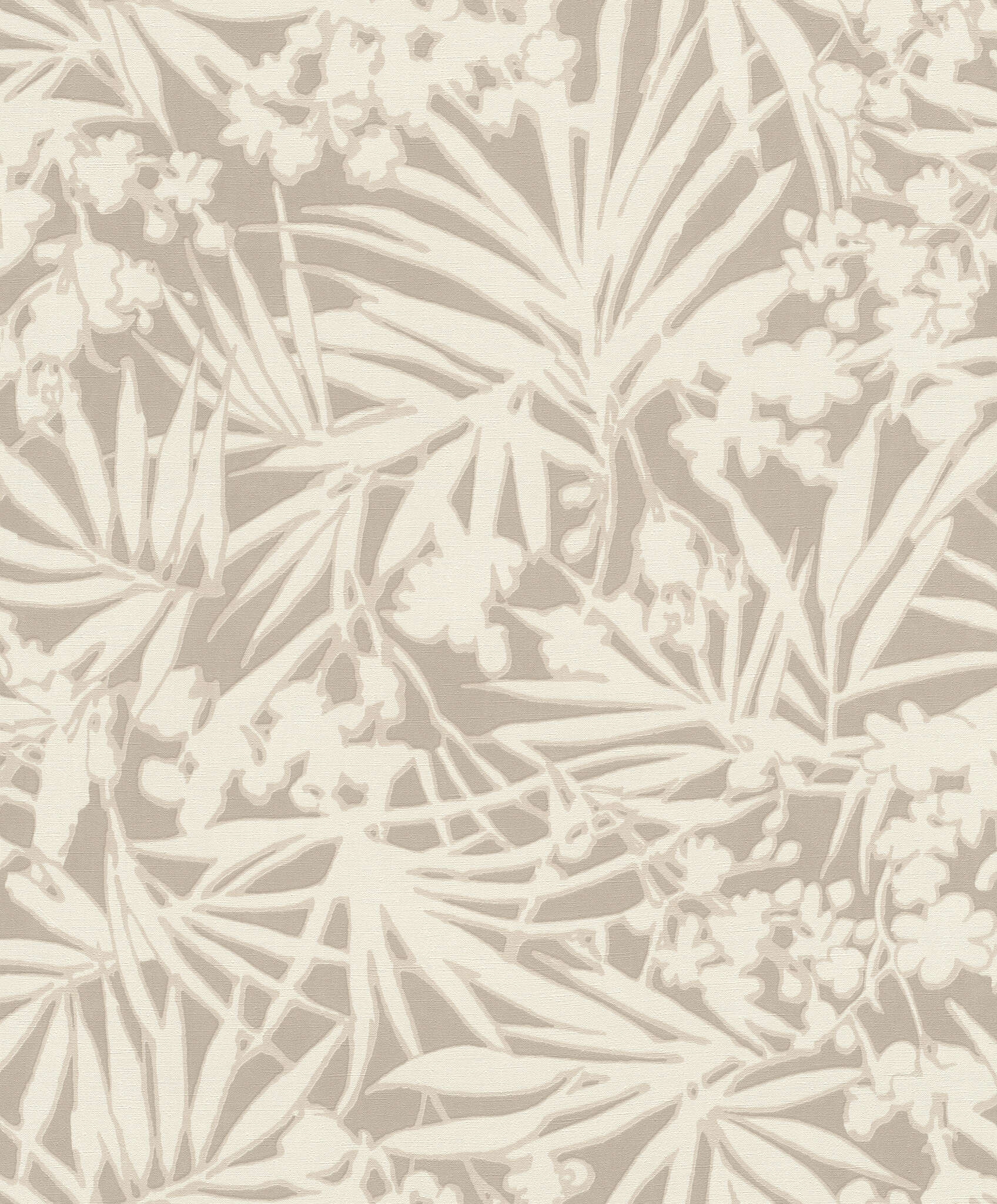 10-330311 Artikelscan 1 Tapete mit tropischem Blattmotiv in hellem Taupe – zurückhaltend, ruhig und stilvoll kombinierbar.