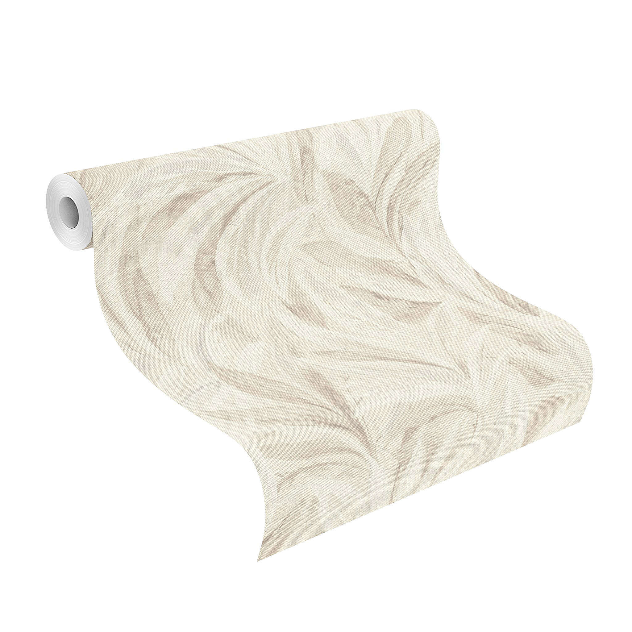 10-547467 Rolle abgerollt 1 Unrolled wallpaper roll with Wallpaper with stylised leaves and a fabric look