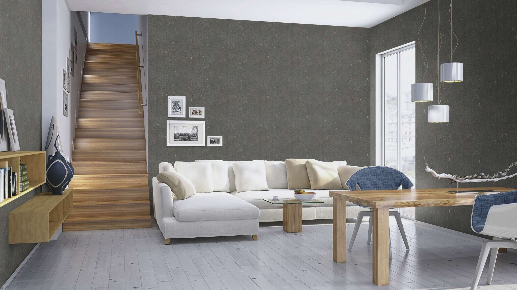 10-538359 Raumsituationen 3 Room with Wallpaper with vintage cork look