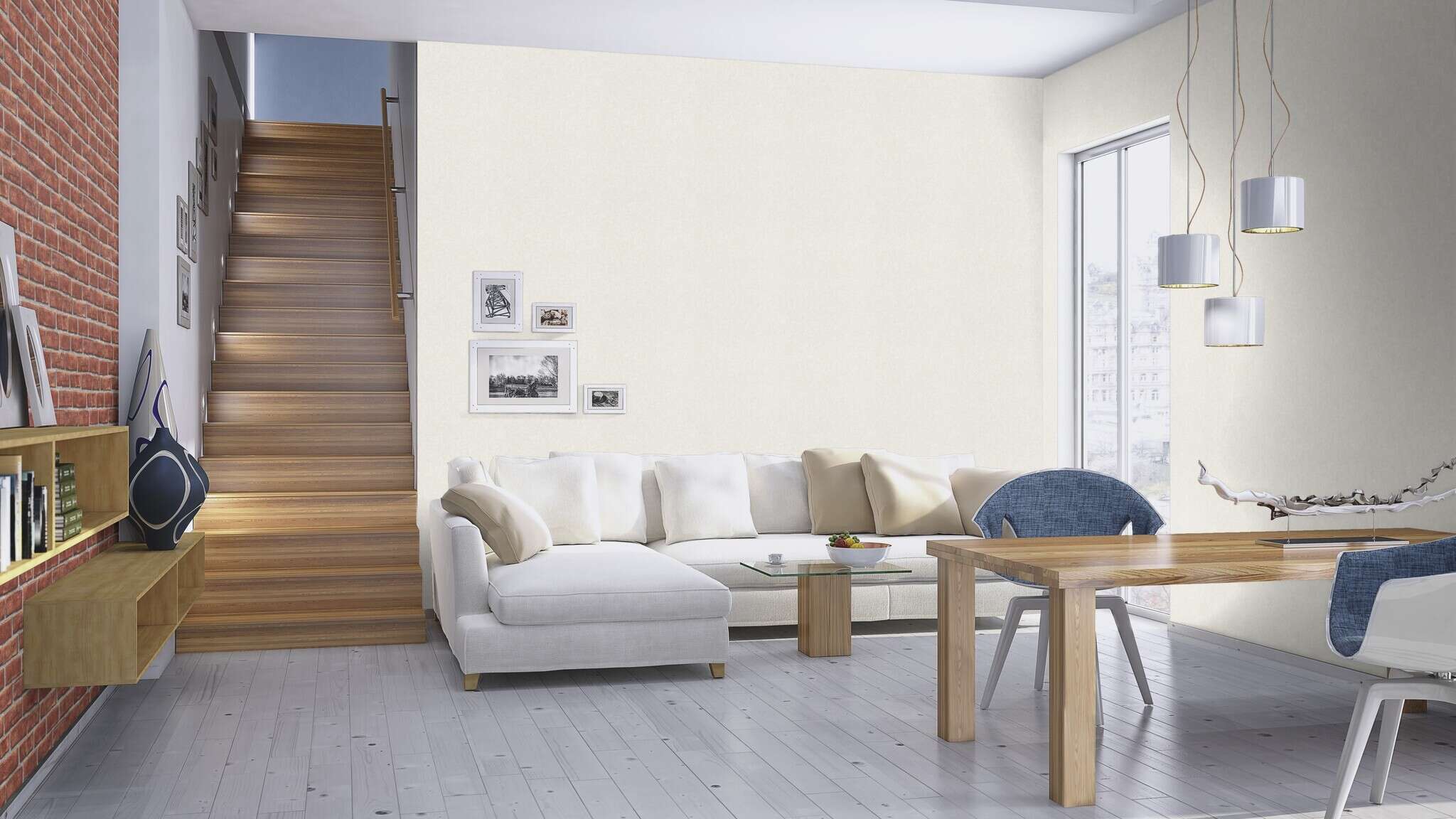 10-791440 Raumsituationen 3 Room with Wallpaper with brick wall