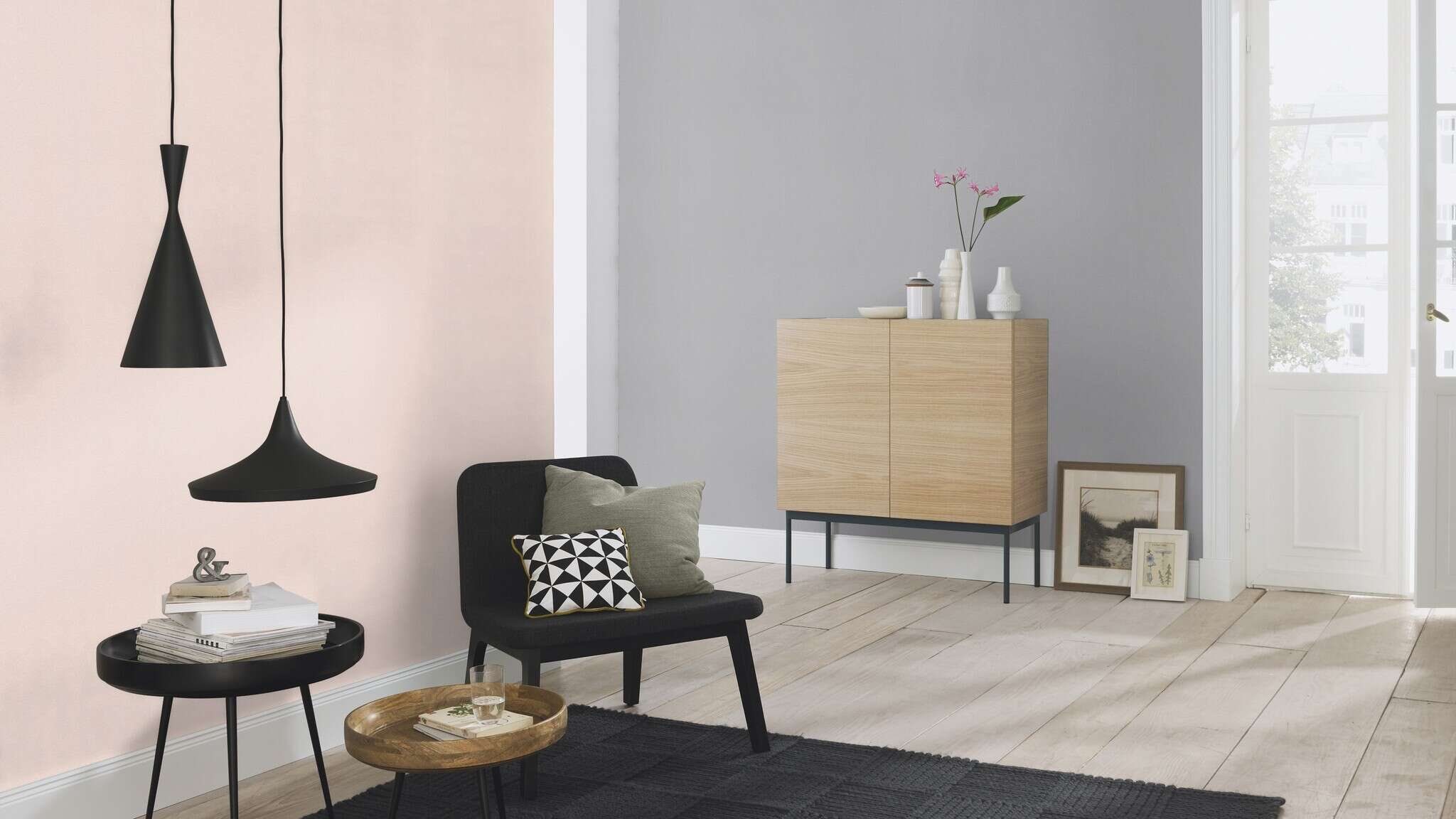 10-523164 Raumsituationen 3 Room with Single-colour wallpaper with velour feel