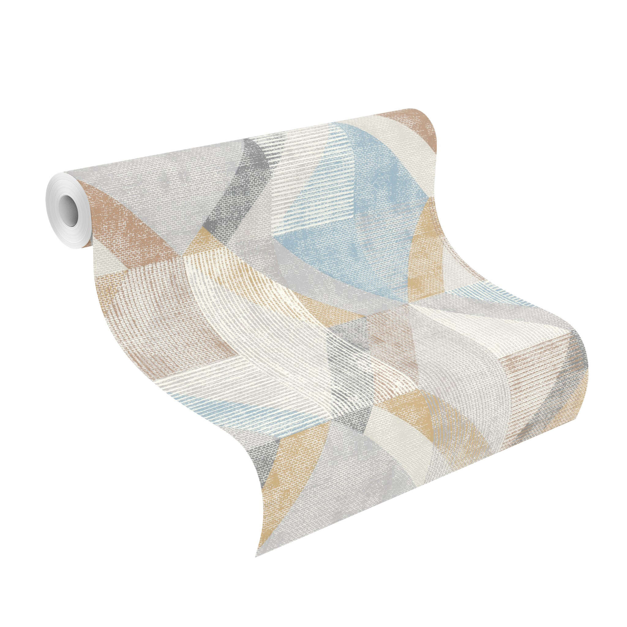 10-311907 Rolle abgerollt 1 Rollenabbildung mit Moderne Tapete mit großflächigem Rautenmuster in Blau, Beige und Grau mit Vintage-Charakter