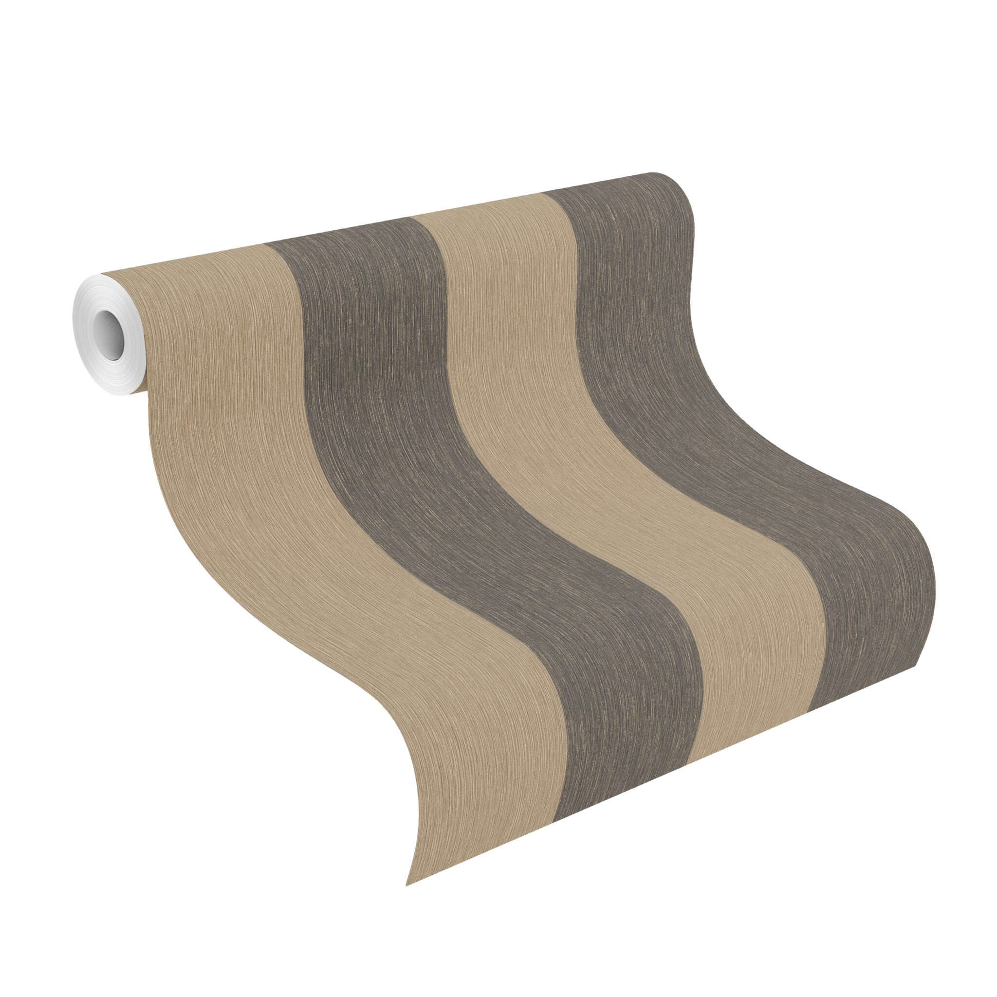 10-844030 Rolle abgerollt 1 Unrolled wallpaper roll with Wallpaper with block stripes and grooved texture