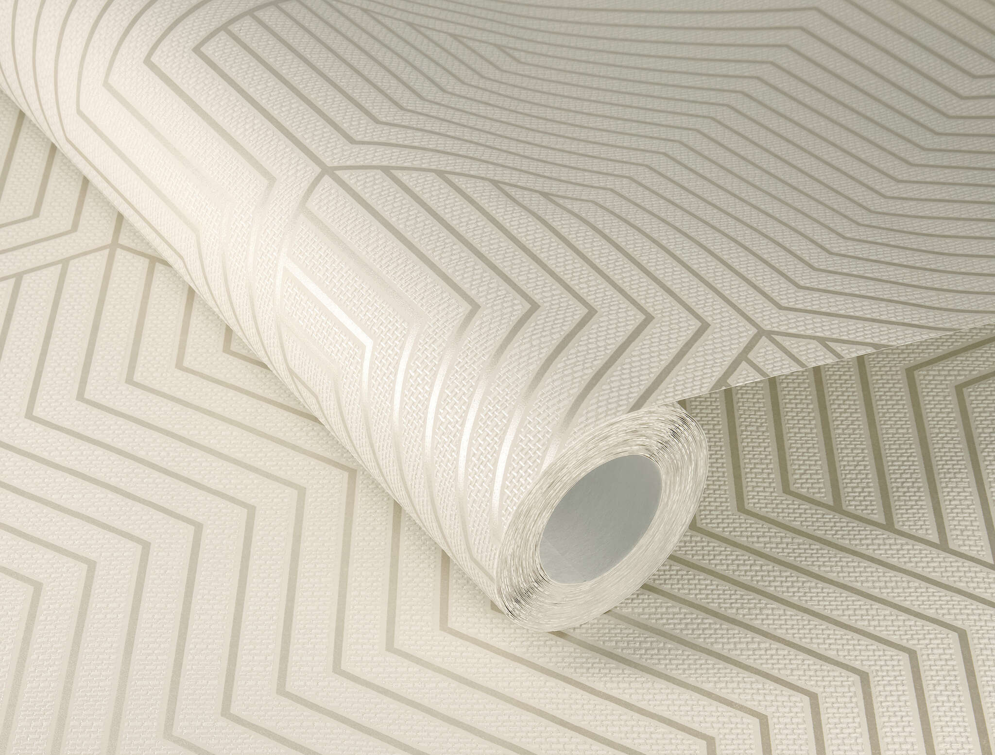 10-312515 Detailaufnahmen 2 Detailed image of Non-woven wallpaper with cream background and fine hexagonal line pattern in light brown