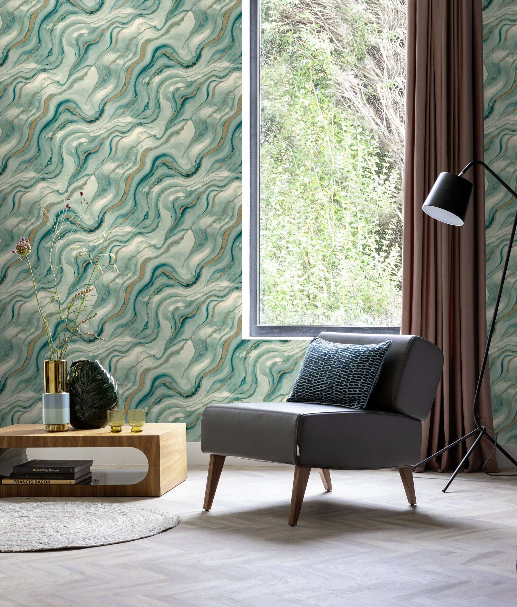 10-497632 Raumsituationen 4 Marble-effect wallpaper in green - Factory VI Marmorea 497632