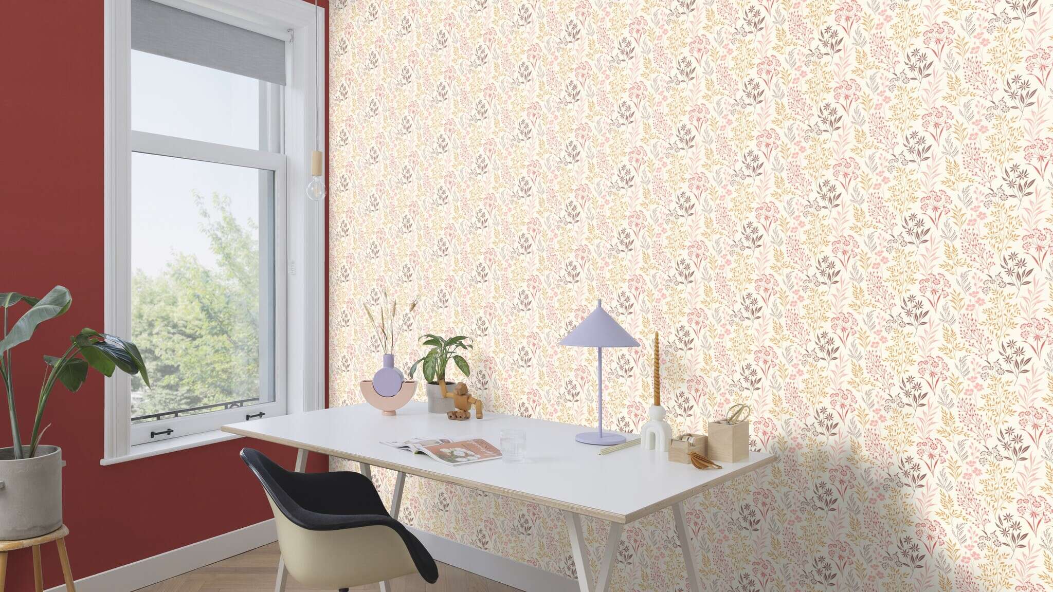 Room with Single-colour wallpaper with a textile texture