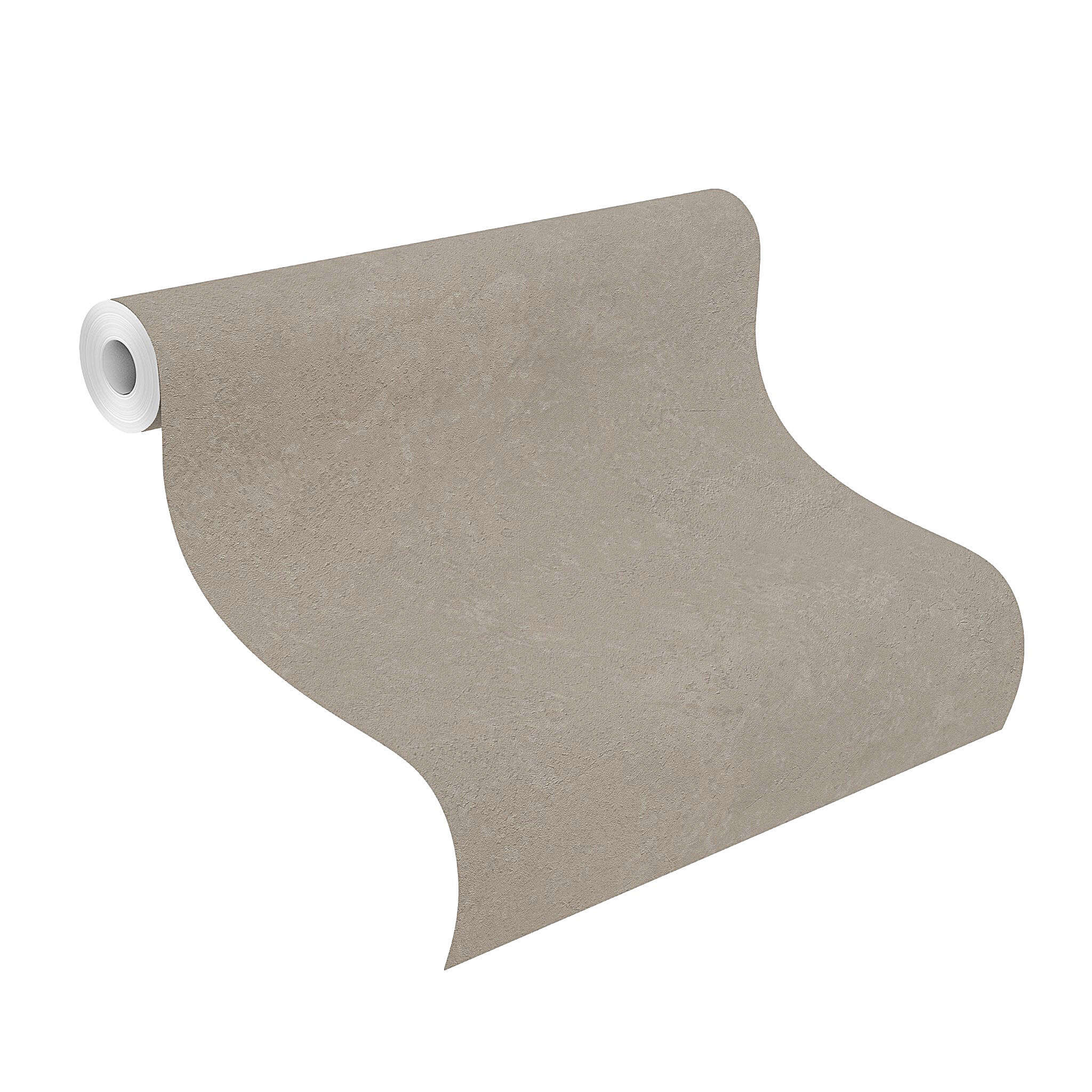 10-315158 Rolle abgerollt 1 Unrolled wallpaper roll with Warm taupe in a metallic-oxidised look for cosy, elegant wall accents.