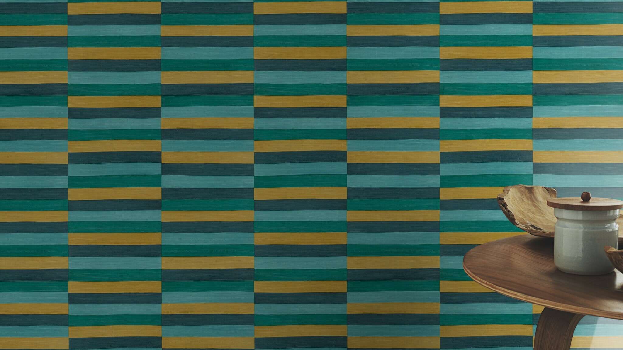10-418736 Raumsituationen 2 Leather-look non-woven wallpaper in turquoise-dark turquoise Selection 418736