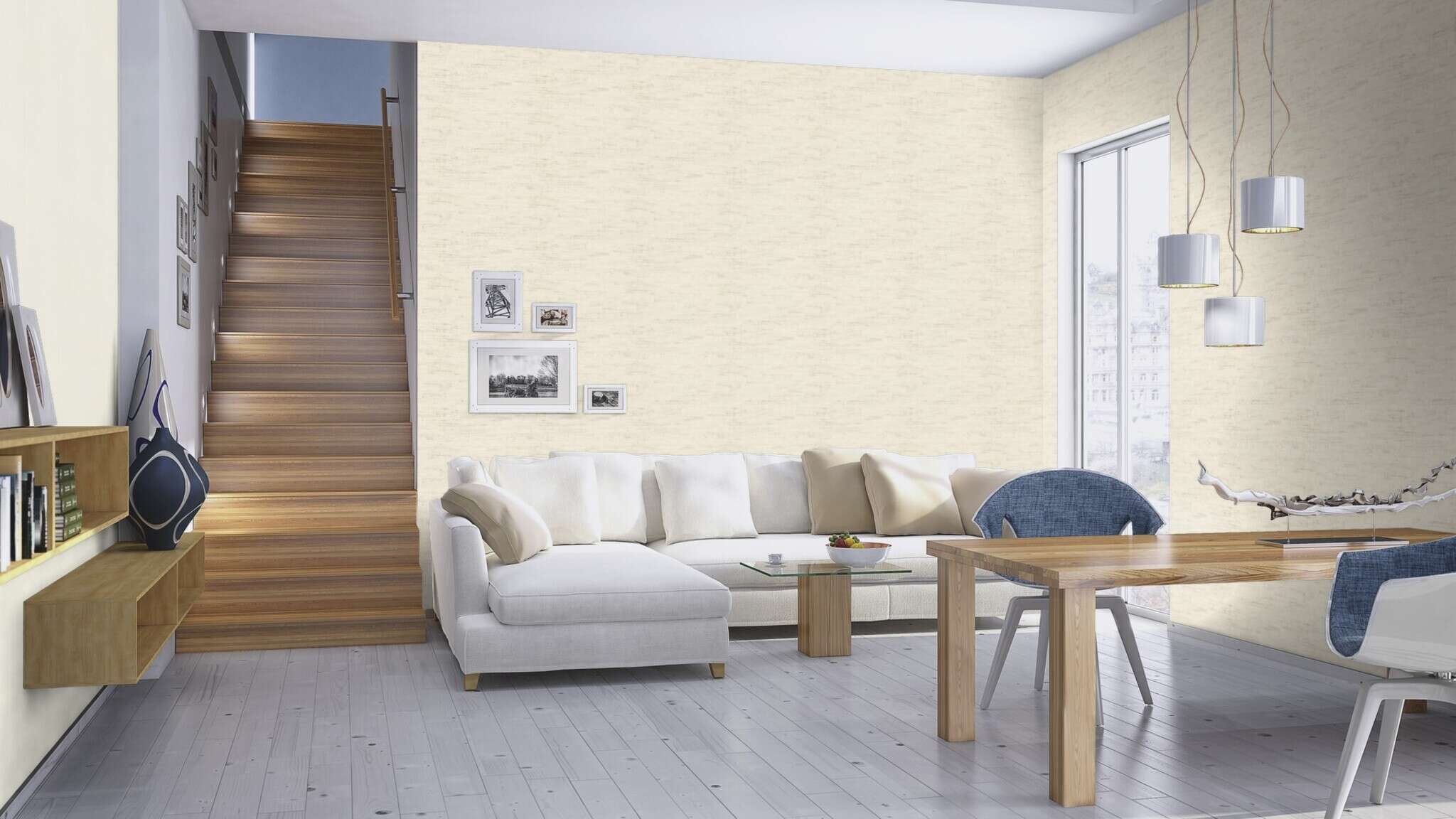 10-537000 Raumsituationen 2 Une chambre avec Papier peint avec poutres en bois et texture fine