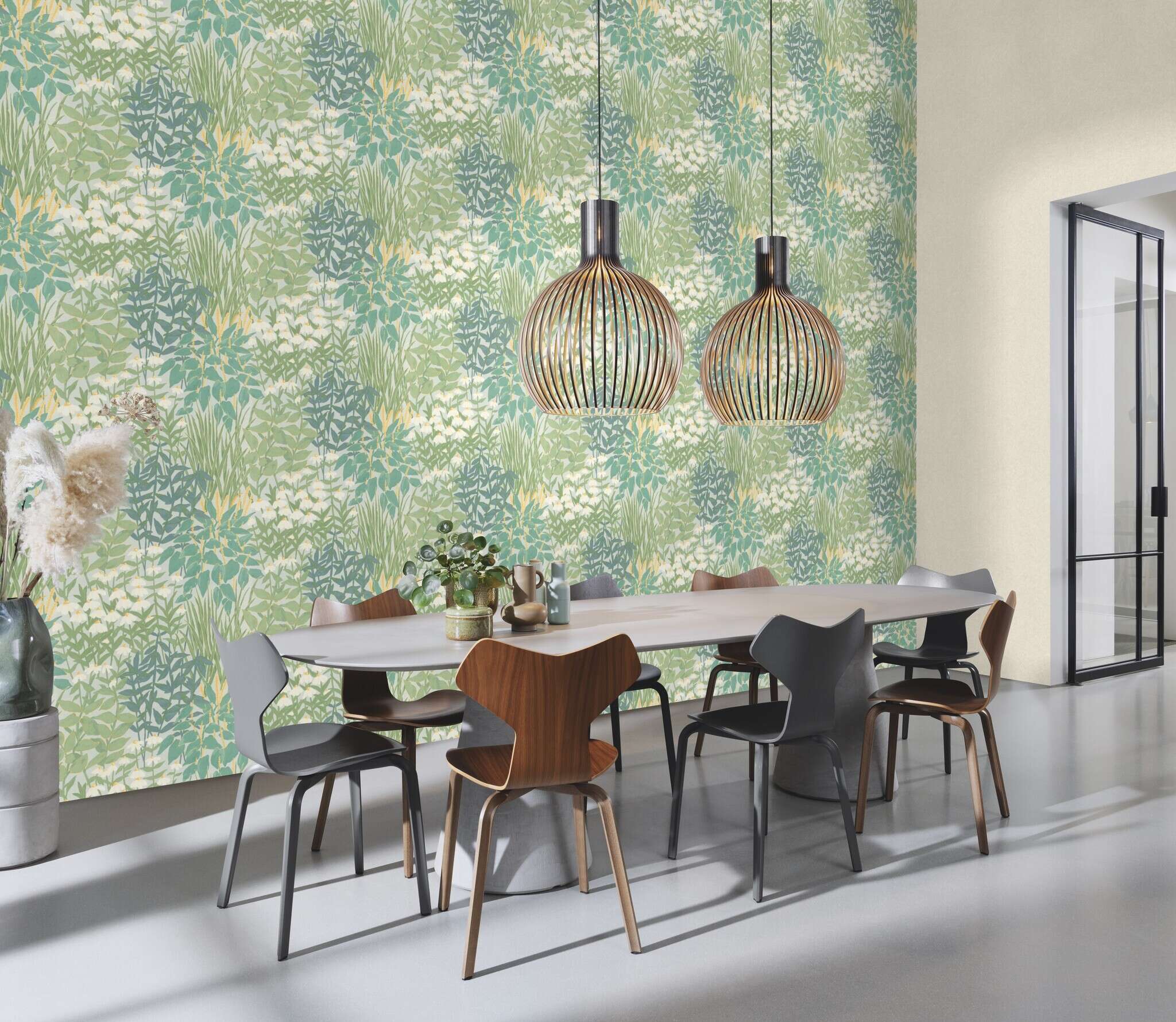 10-371017 Raumsituationen 2 Wildscape 371017 self-adhesive wallpaper - plants and flowers in green and blue