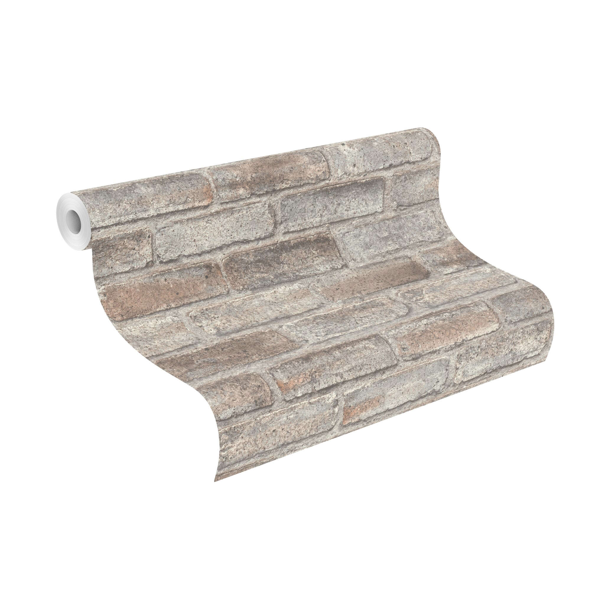 10-869002 Rolle abgerollt 1 Rollenabbildung mit Tapete mit Steinmauer