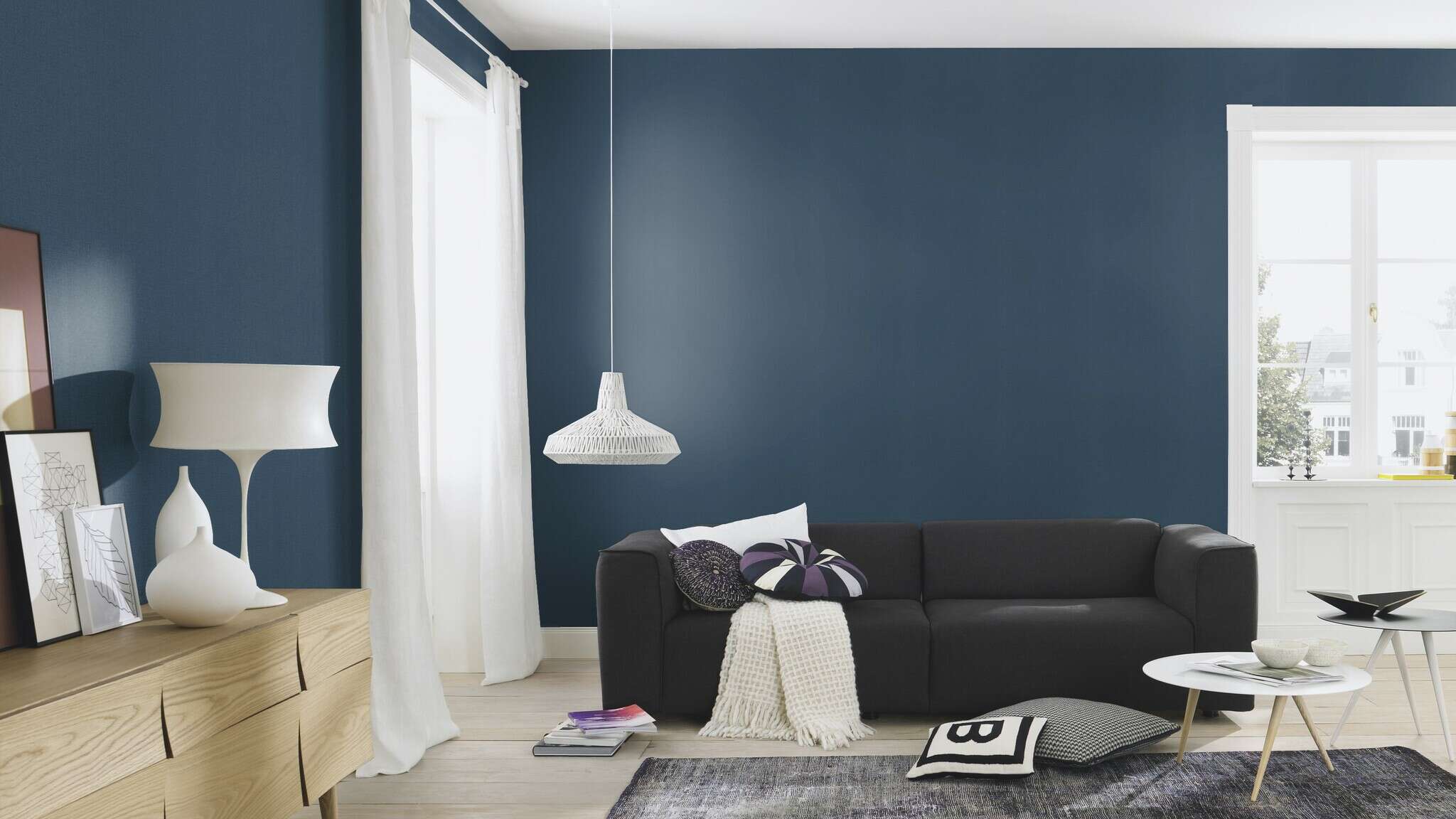 10-555950 Raumsituationen 3 Papier peint uni intissé bleu-indigo Lirico 555950