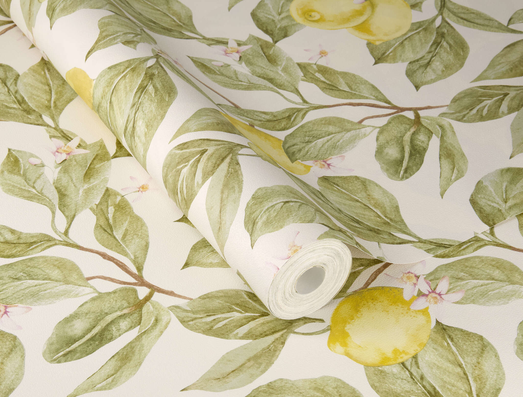 10-418132 Detailaufnahmen 1 Lemon-print wallpaper in yellow and green 418132
