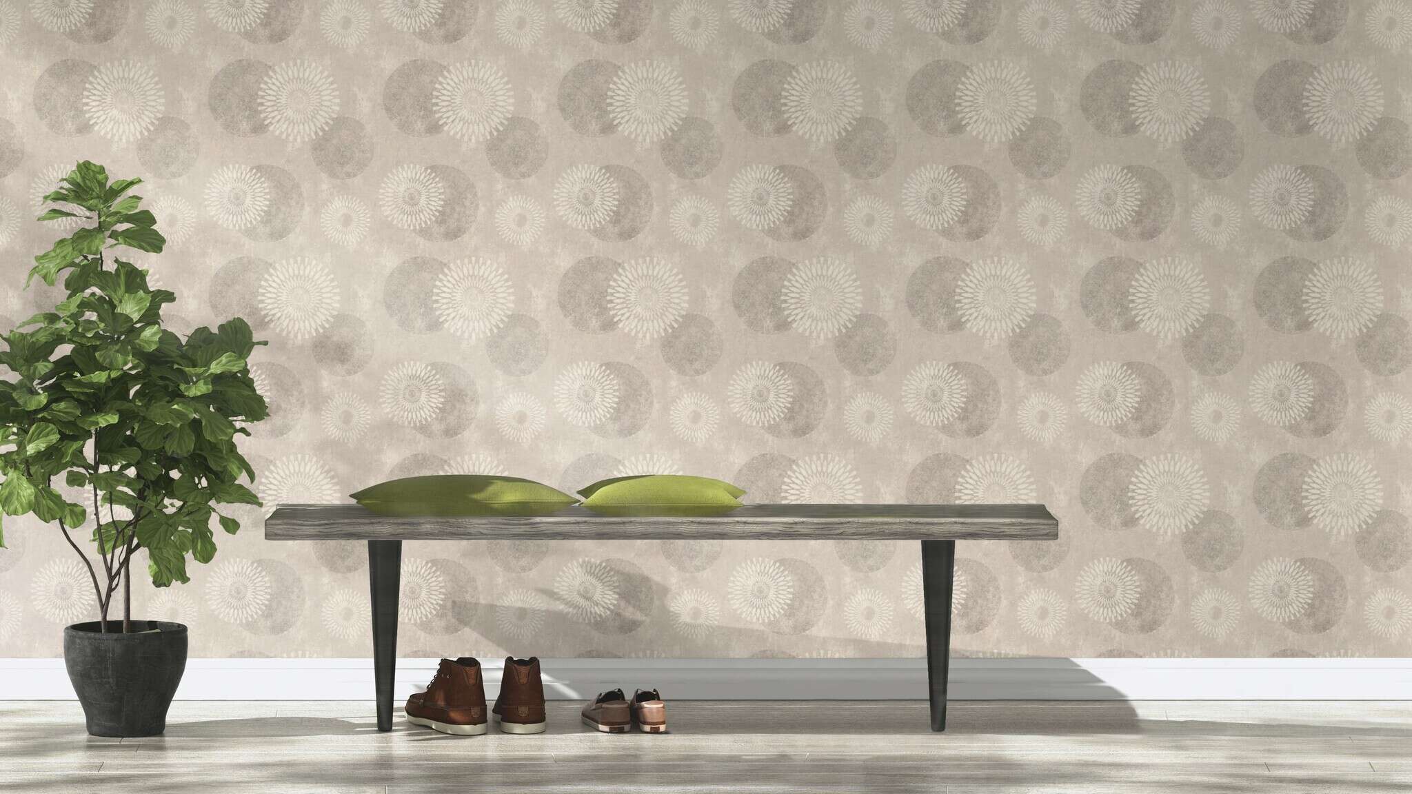 10-651713 Raumsituationen 3 Room with Wallpaper with mandalas and floral elements