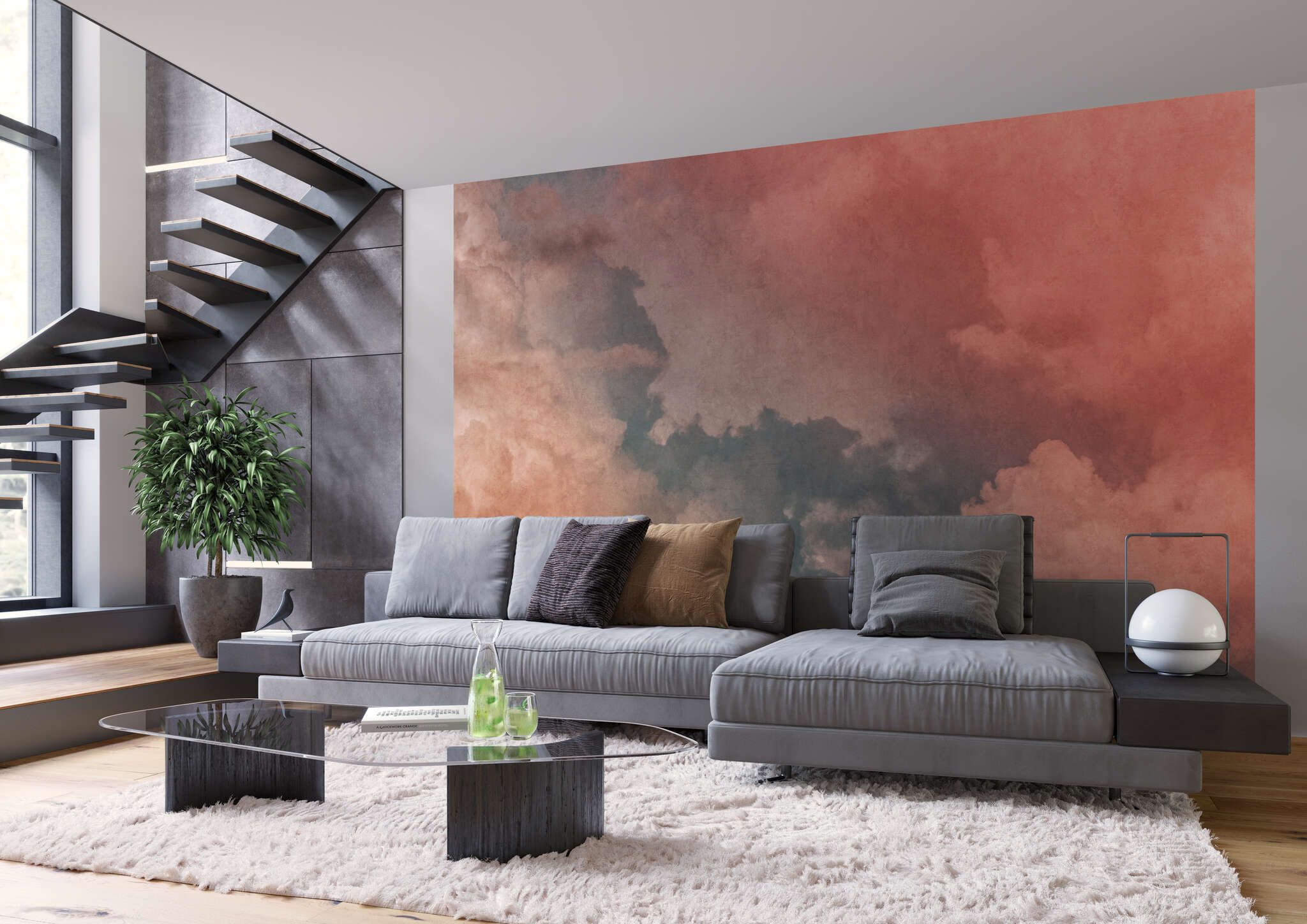 Wohnzimmer mit 363173 - Fototapete - Rotes Wolkenbild mit changierenden Effekten magicwalls Fototapete mit Wolken in Rot 363173