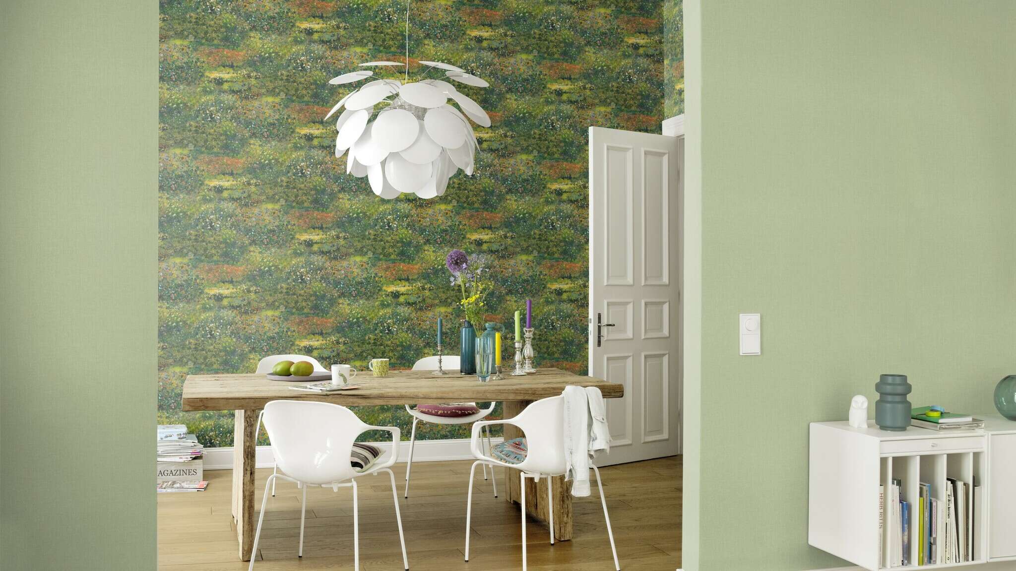 10-960716 Raumsituationen 3 Textile look non-woven wallpaper in green My Cottage 960716