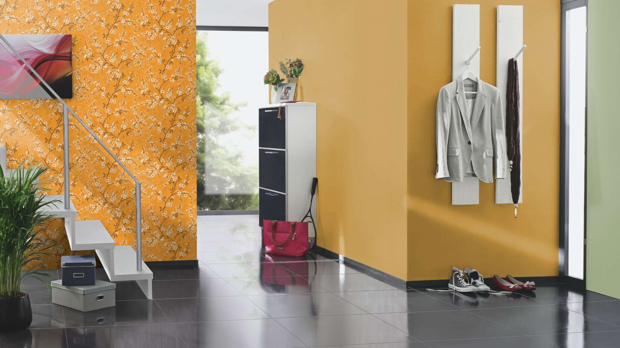 10-452075 Raumsituationen 11 Textile look non-woven wallpaper in yellow 452075