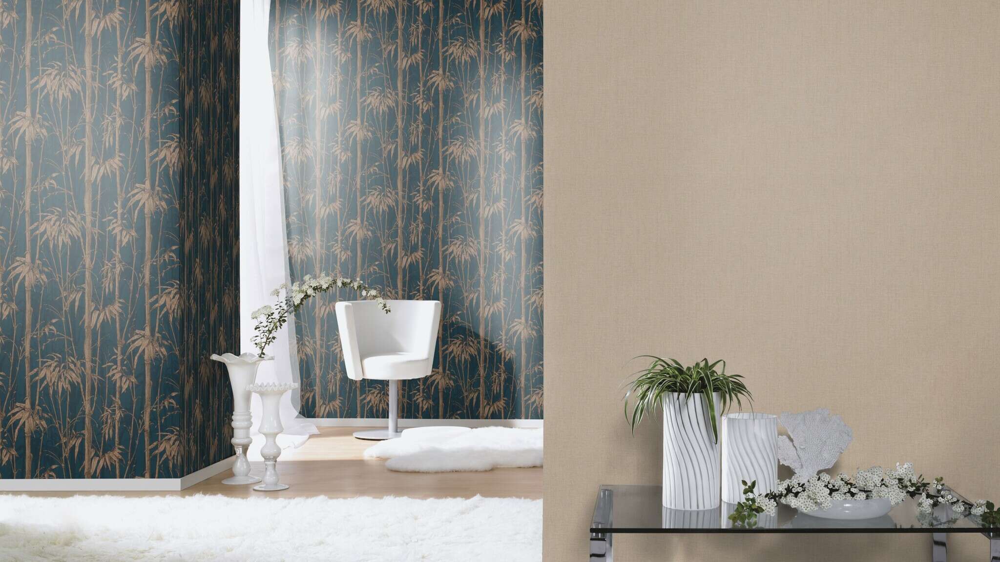 10-484656 Raumsituationen 2 Non-woven wallpaper in beige linen dark Florentine IV 484656