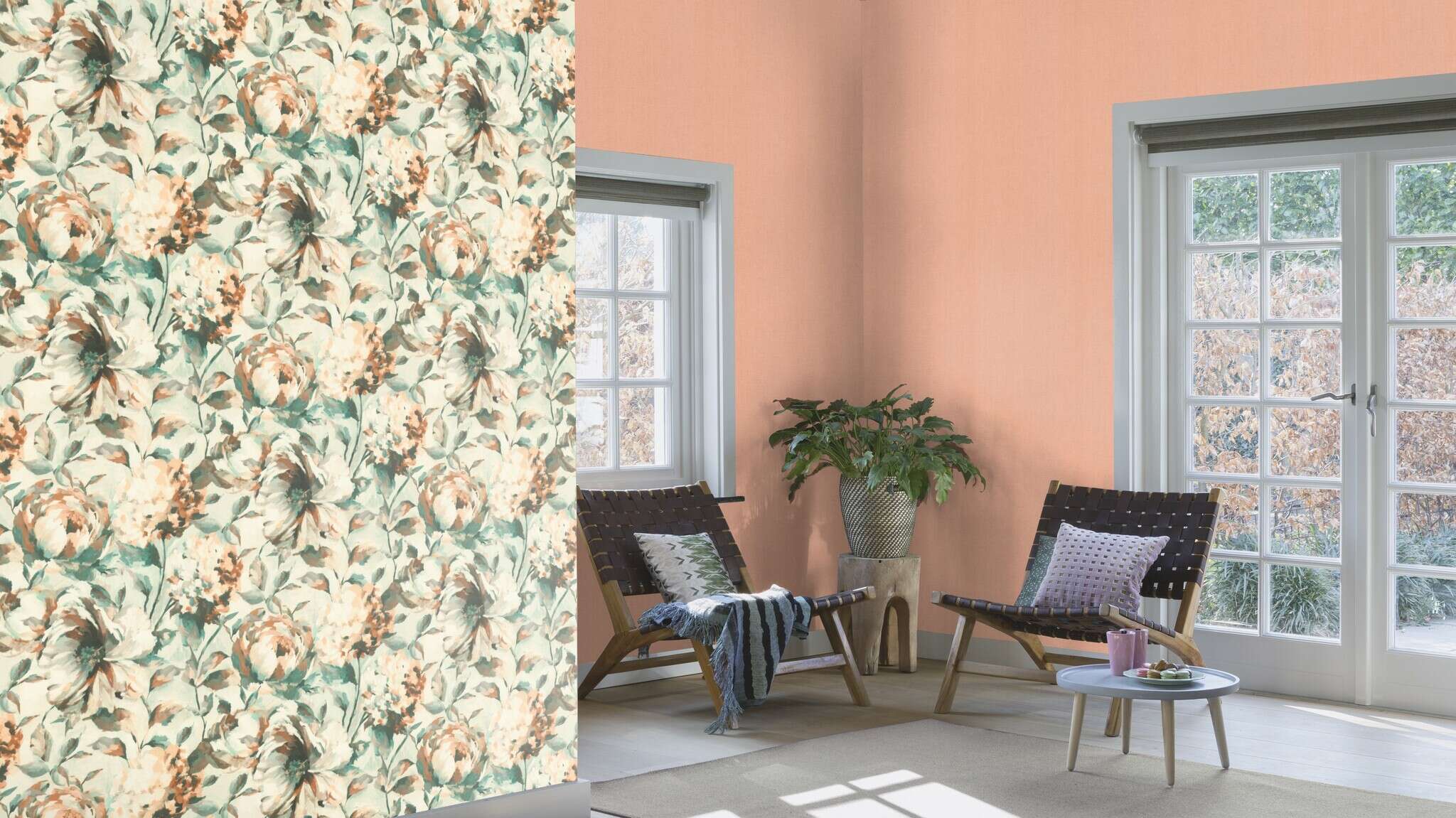 10-484557 Raumsituationen 7 Room with Single-colour wallpaper with a textile texture