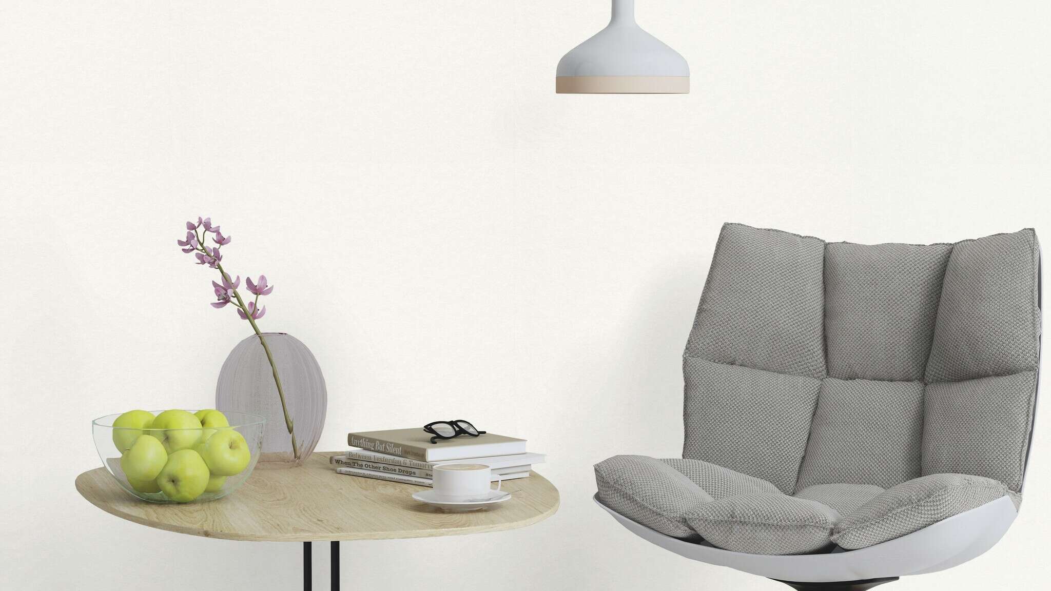 10-167009 Raumsituationen 2 Room with Plain wallpaper: Waste paper non-woven in white