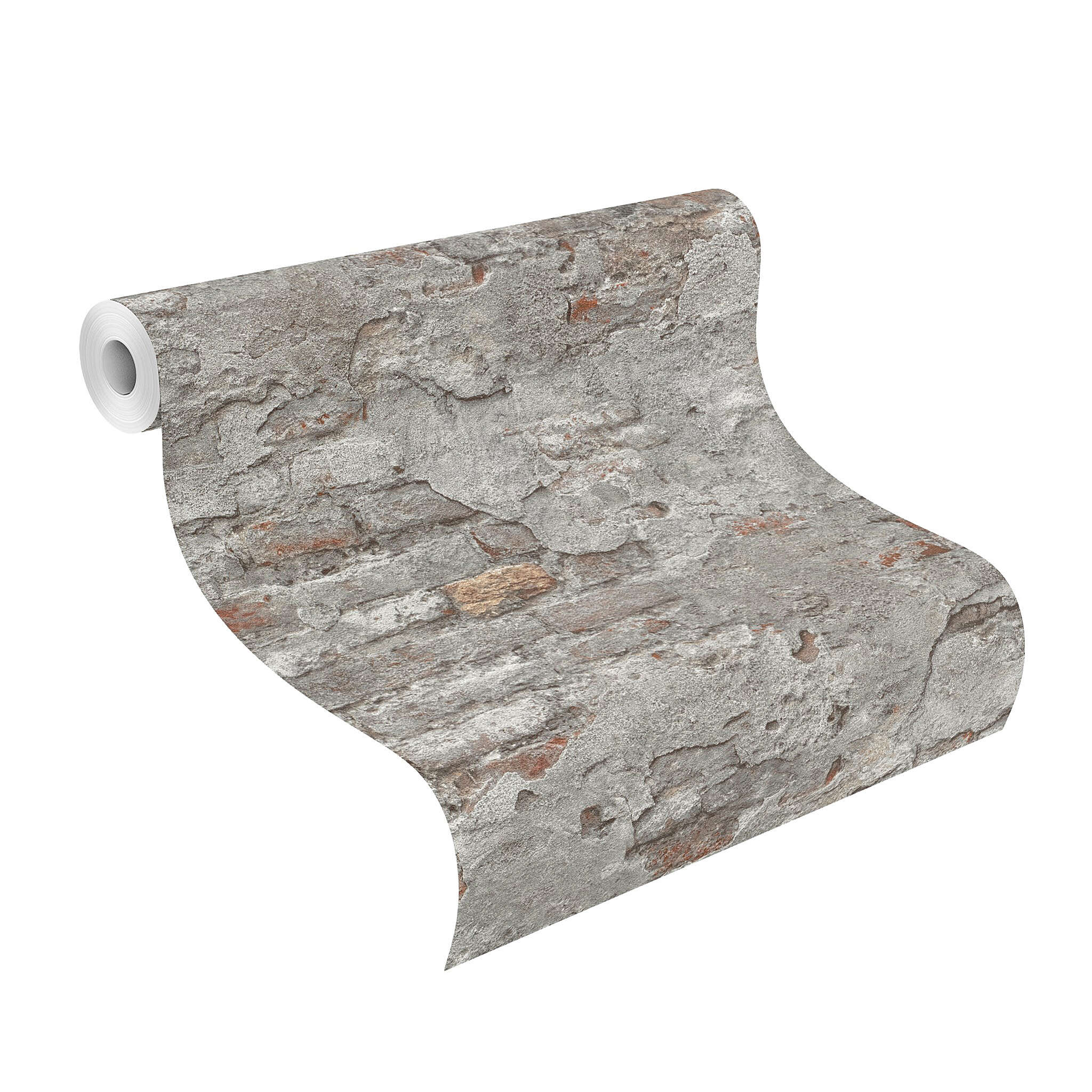 10-939330 Rolle abgerollt 1 Unrolled wallpaper roll with Wallpaper with stone wall
