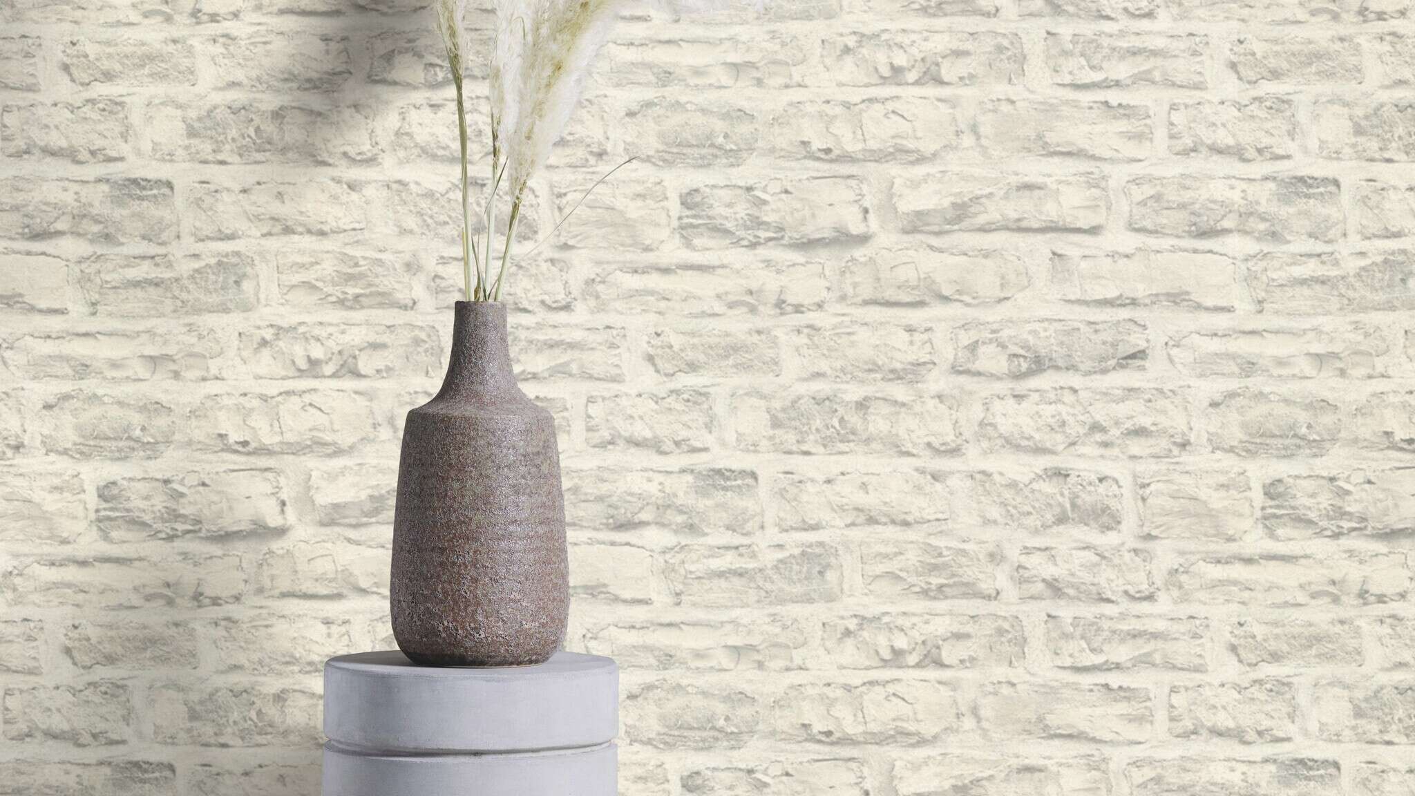 10-498318 Raumsituationen 1 Stone-effect wallpaper in white Factory VI Brick 498318