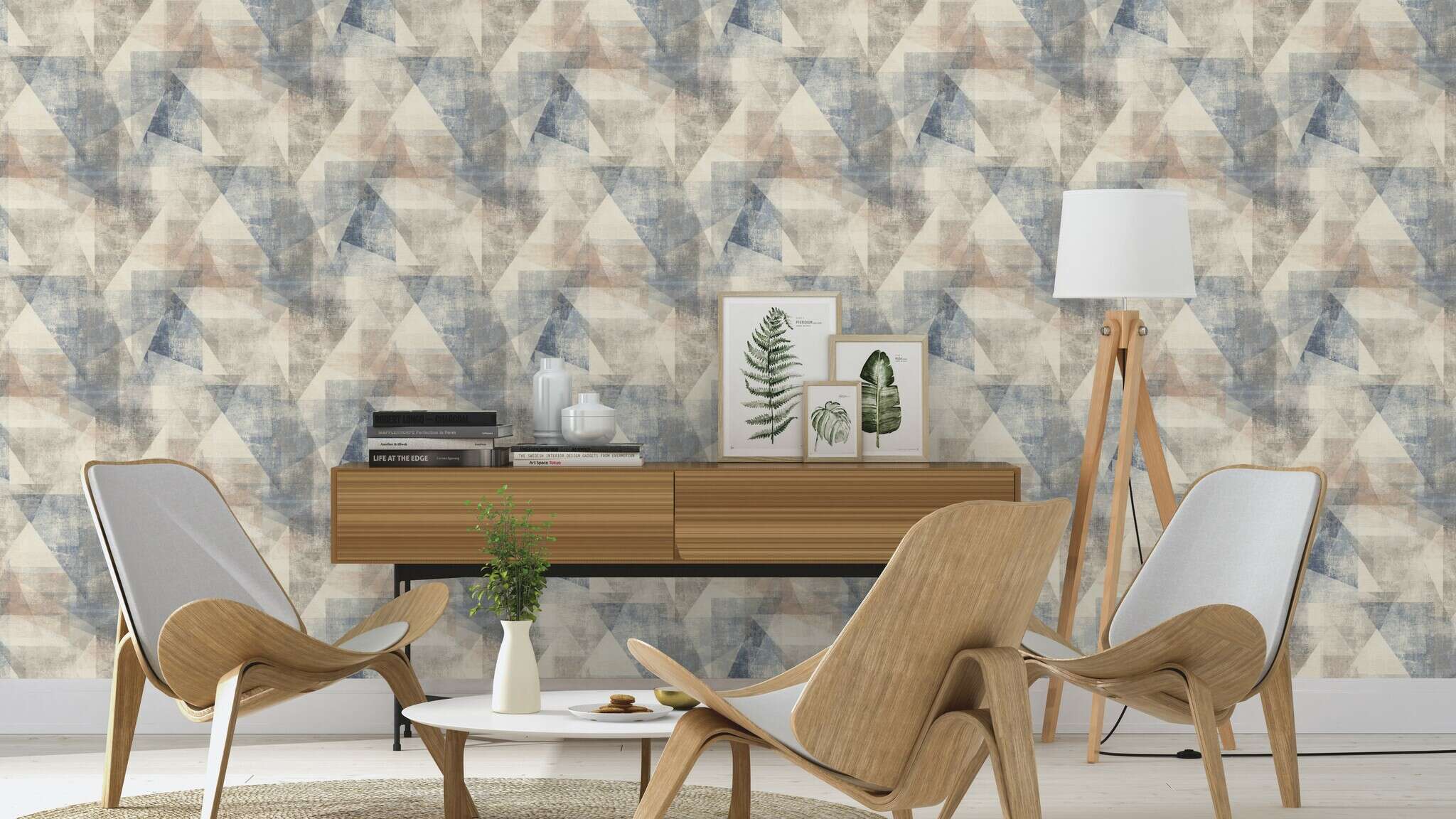 10-617955 Raumsituationen 2 Room with Geometric wallpaper with triangles