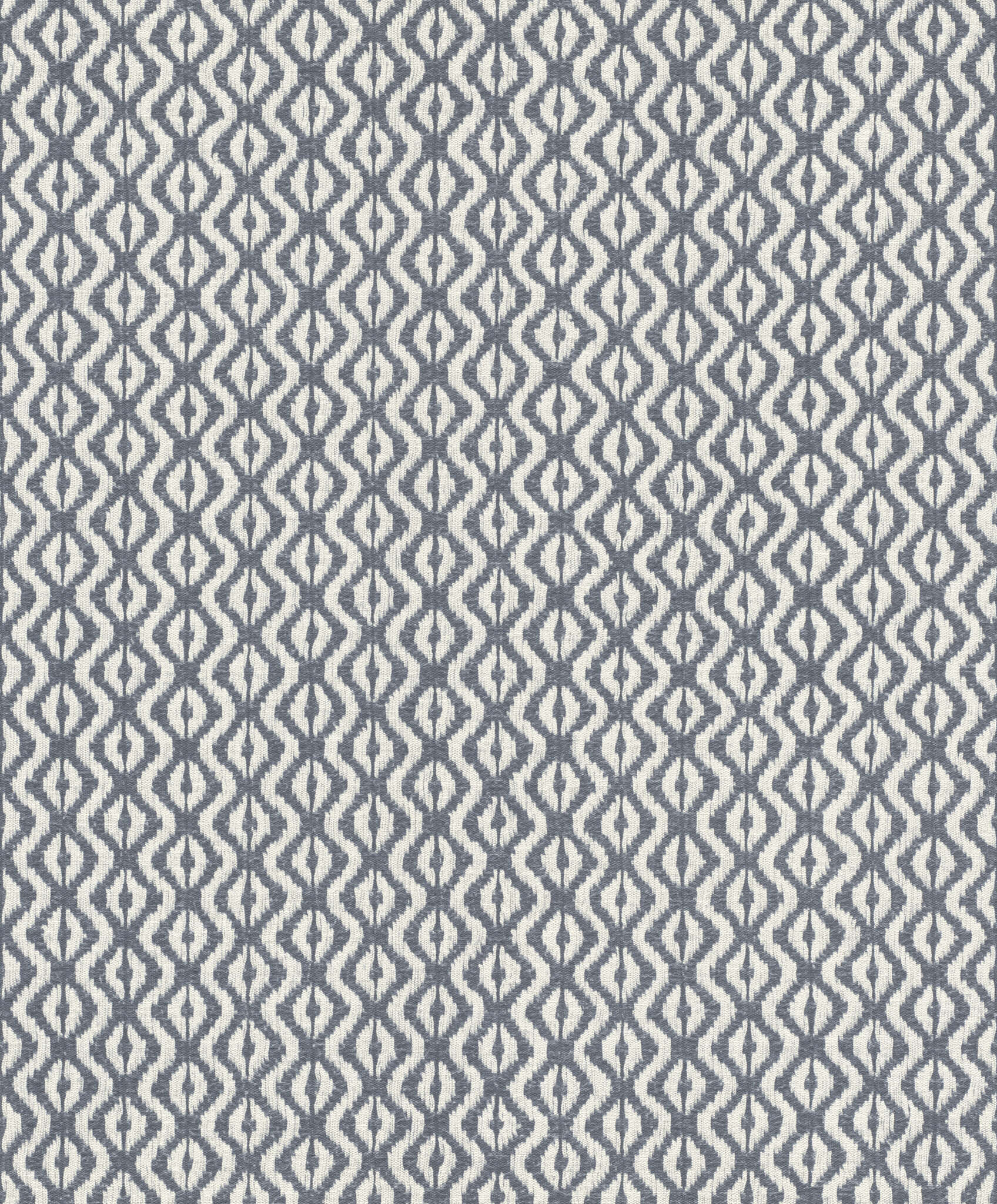 10-410648 Artikelscan 1 Vliestapete mit kleinteiligem Rautenmuster in Blau und Weiß mit textilartiger Struktur.