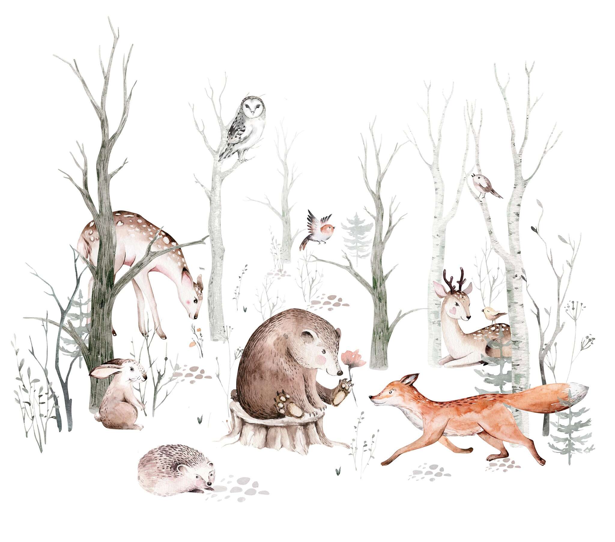 10-364903 Produktabbildung (ohne Scans) 1 Forest animals non-woven wallpaper in green-light green SM Digital Panel 364903