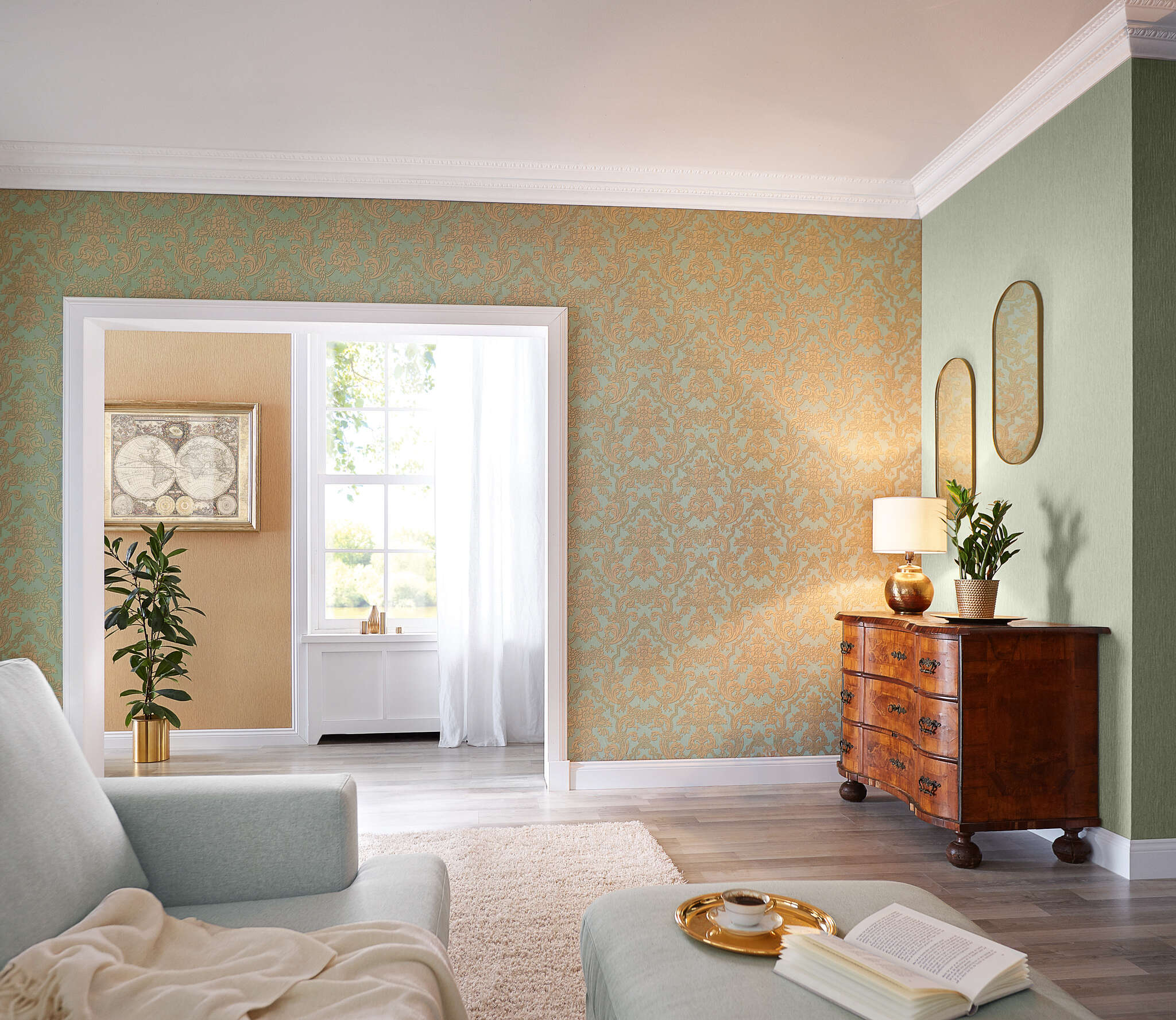 10-570076 Raumbilder 1 Une chambre avec Papier peint uni avec effet chatoyant