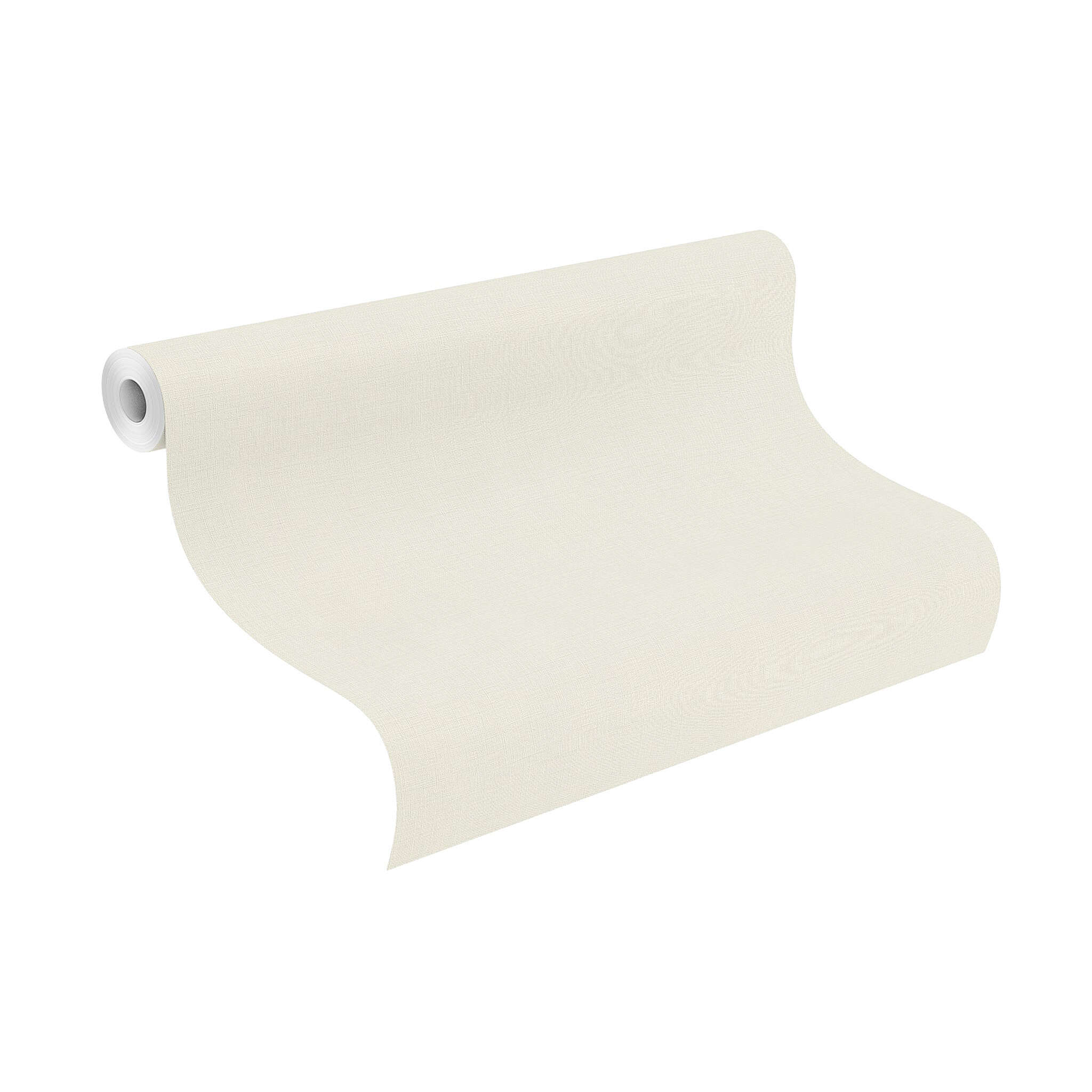 10-464030 Rolle abgerollt 1 Unrolled wallpaper roll with Light non-woven wallpaper with a fine surface texture in off-white – subtle, friendly and versatile.