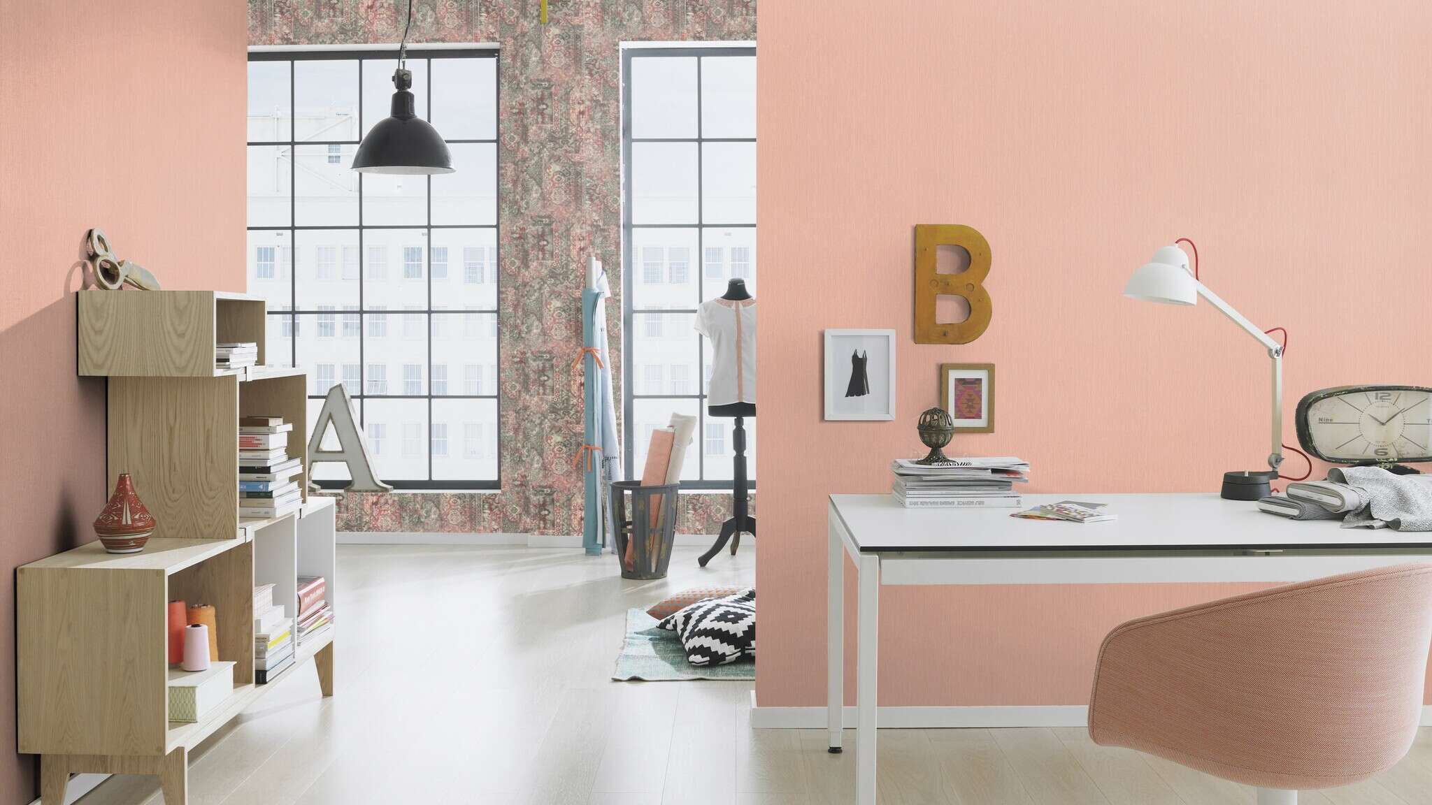 10-536836 Raumsituationen 2 Room with Single-colour wallpaper with a textile texture