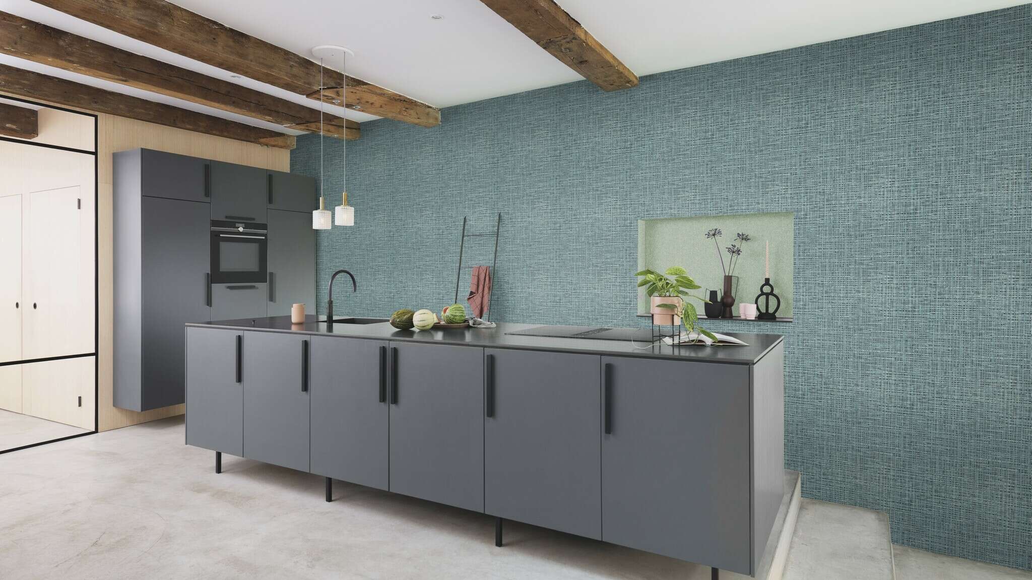 10-865417 Raumsituationen 1 Room with Wallpaper with organic woven pattern