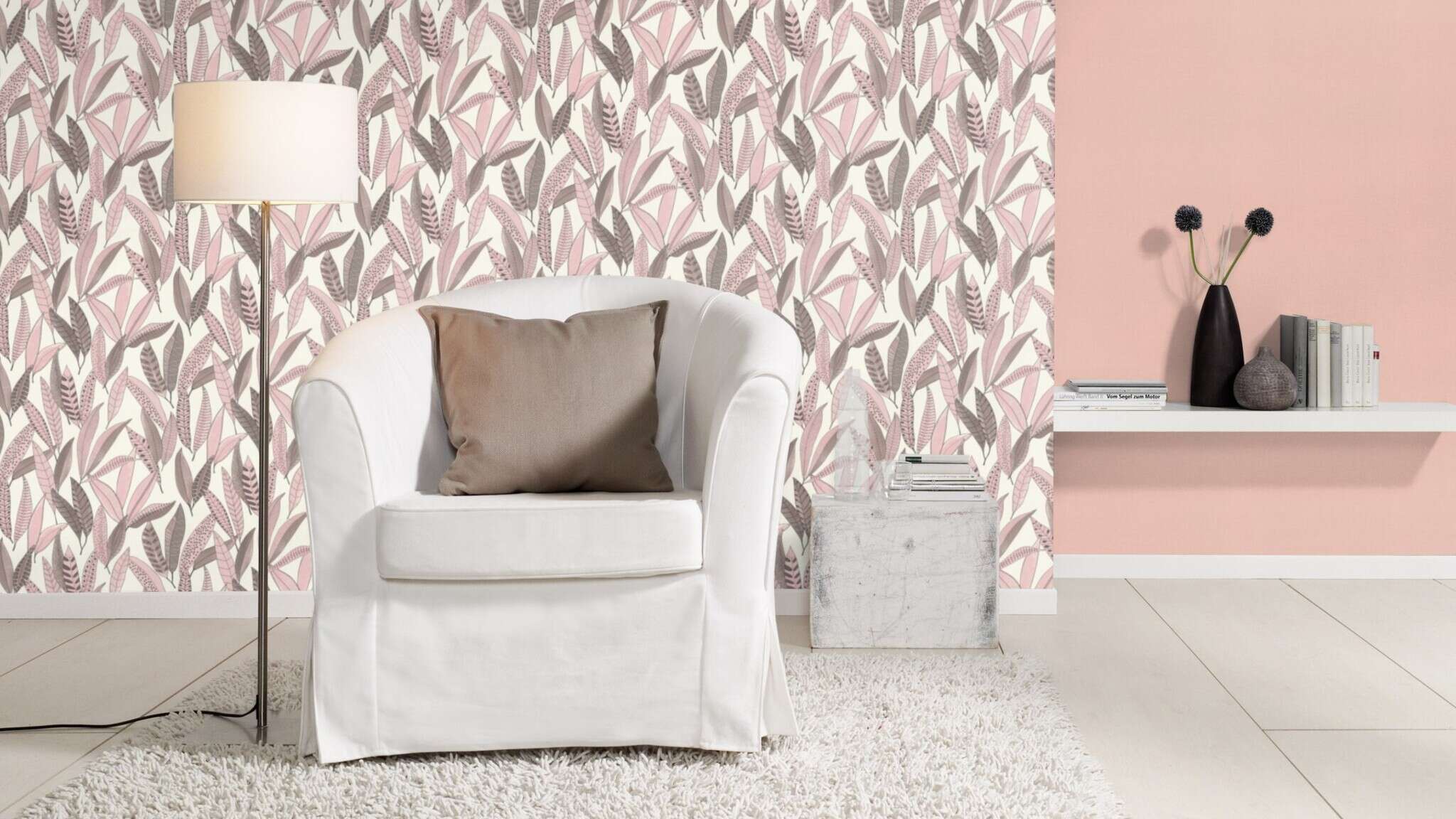 10-690736 Raumsituationen 4 Room with Single-colour wallpaper with a textile texture