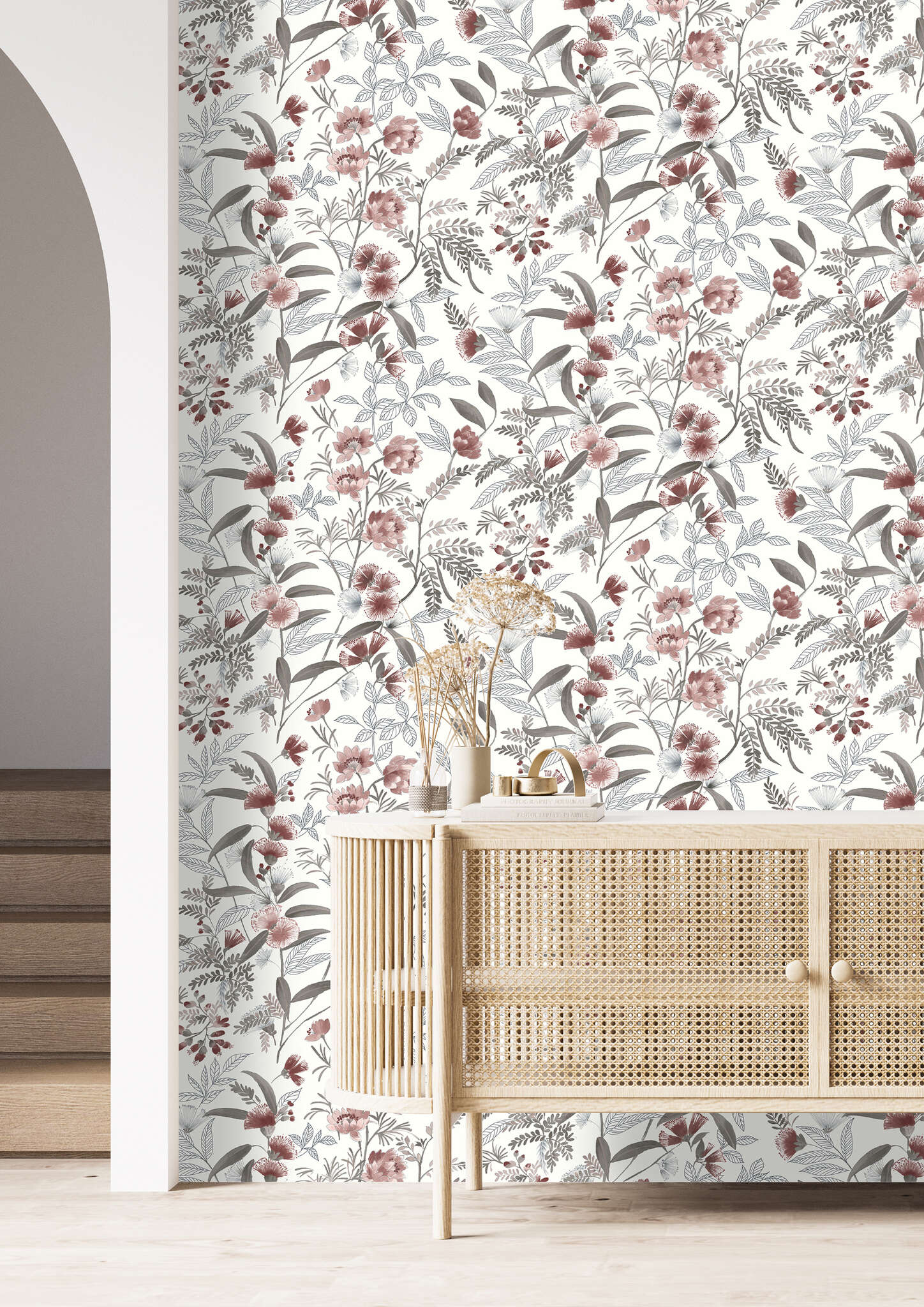 10-869118 Raumbilder 1 Room with Wallpaper with hand-drawn lines and flowers in a watercolour look