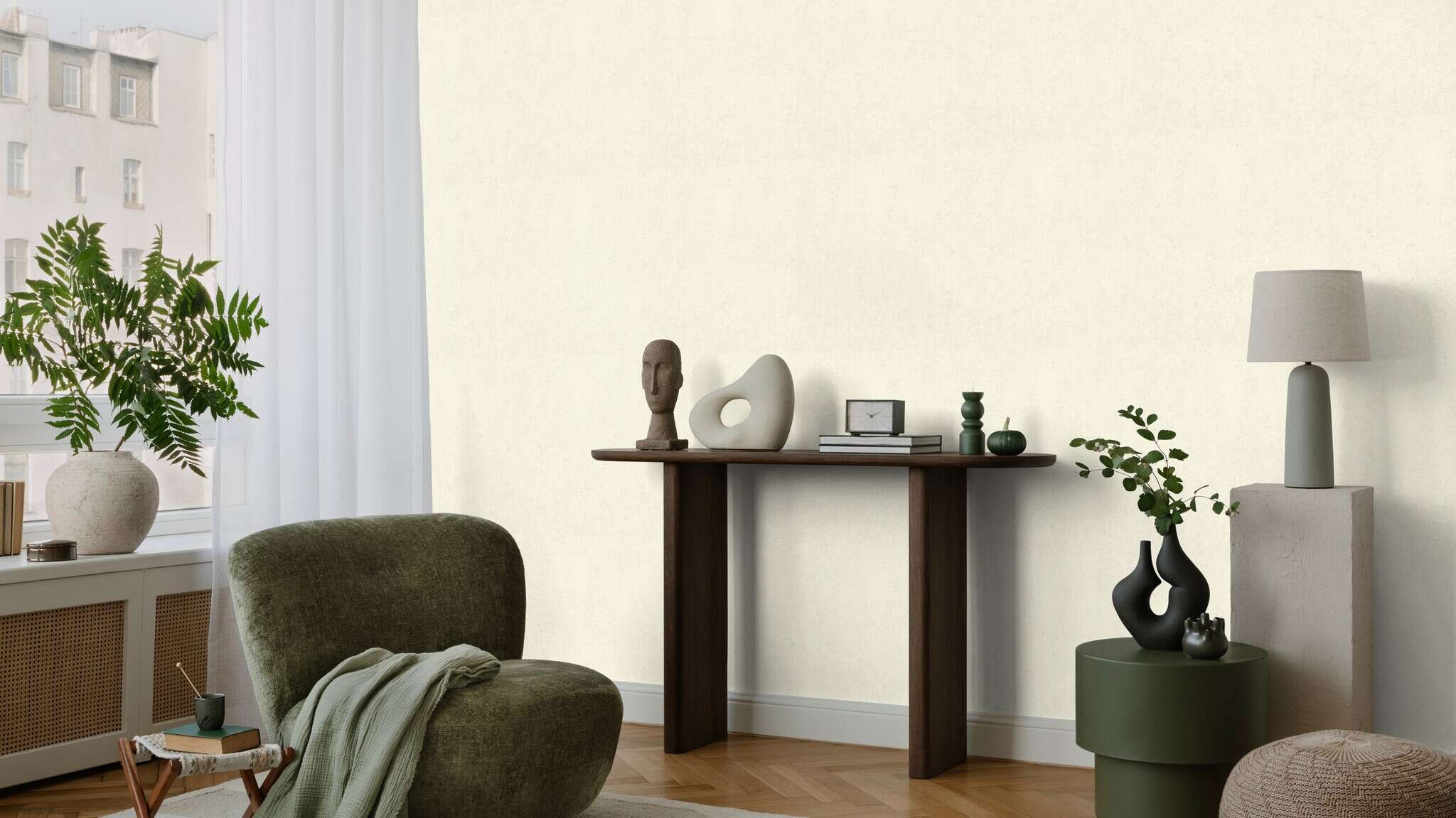 10-498417 Raumsituationen 2 Concrete-effect wallpaper in white Factory VI 498417
