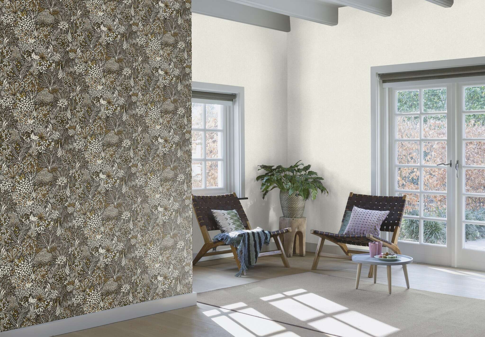 10-866117 Raumsituationen 2 Room with Imaginative wallpaper with leaves, needles and twigs